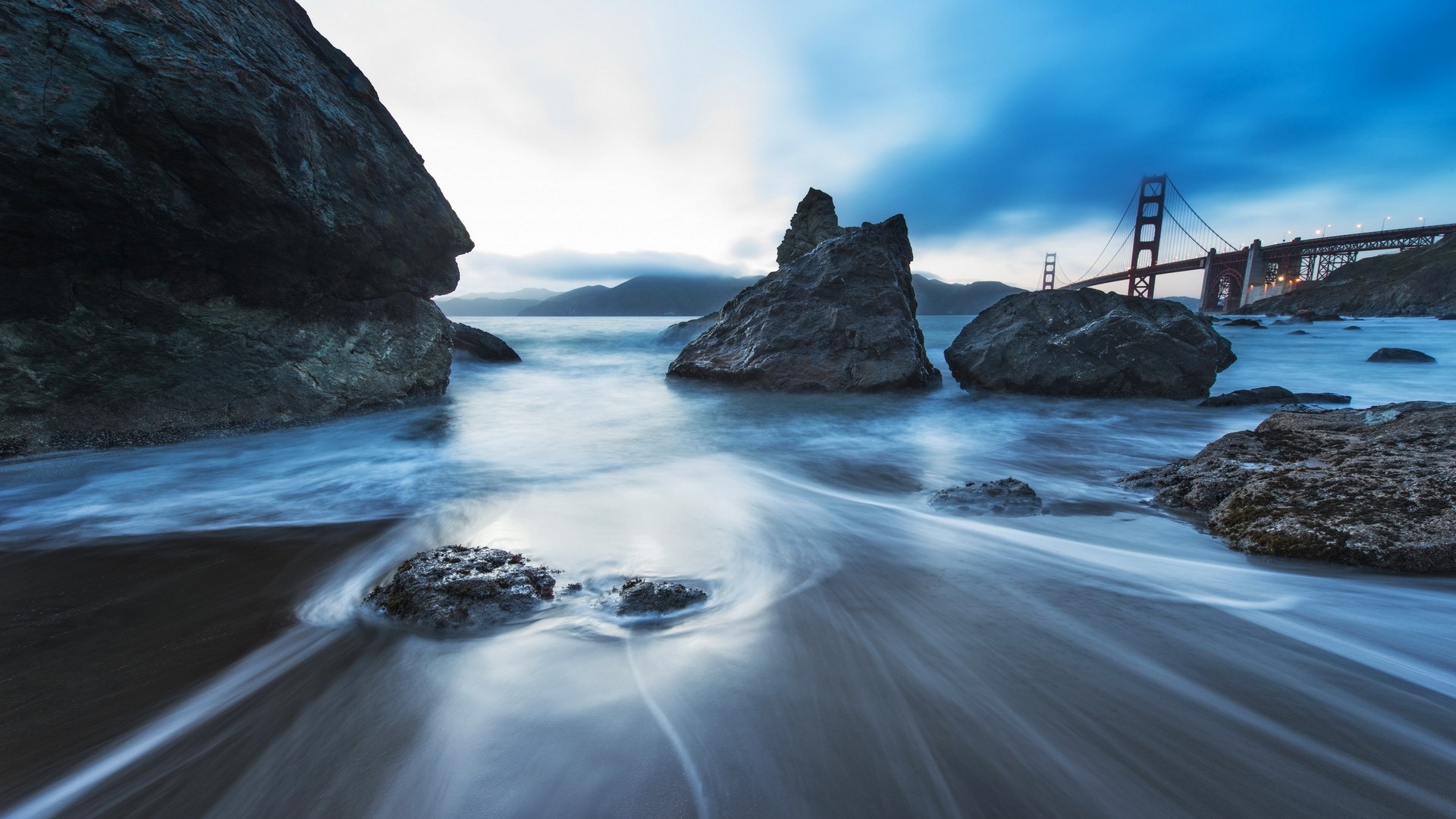 Wallpapers long exposure body of water bridge on the desktop