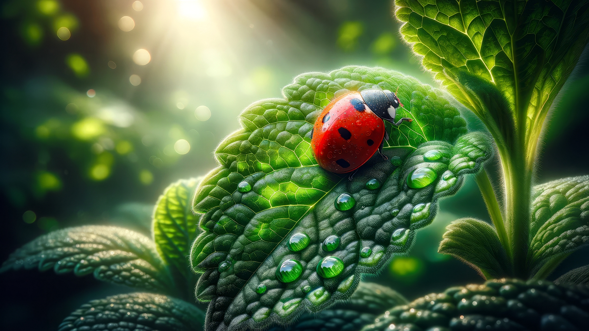 Бесплатное фото Божья коровка на зеленом листе