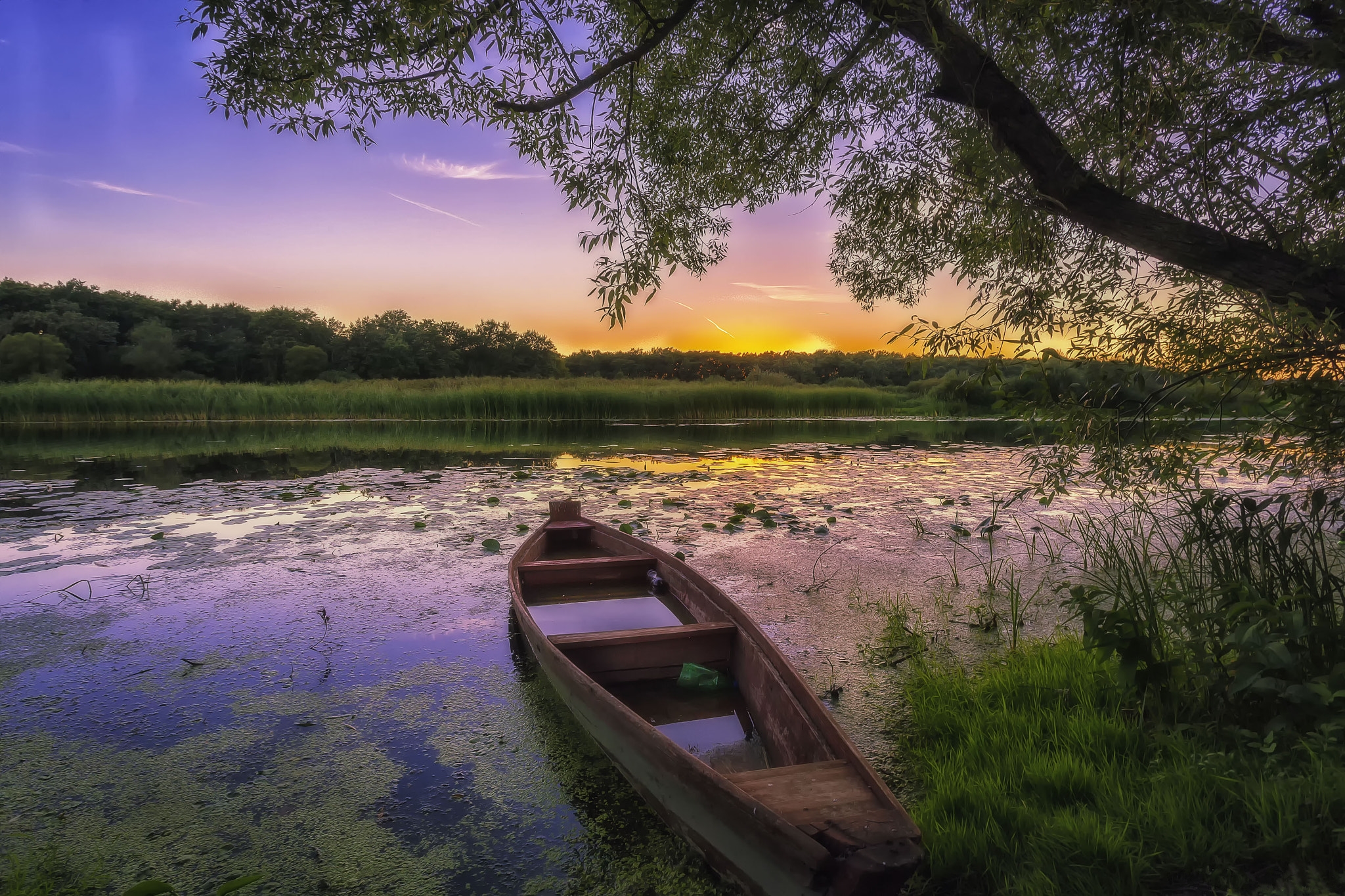 Wallpapers sunset sky boat on the desktop