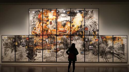 Free photo A museum with paintings