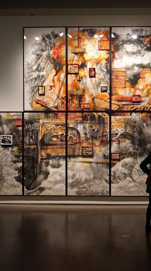 Free photo A museum with paintings