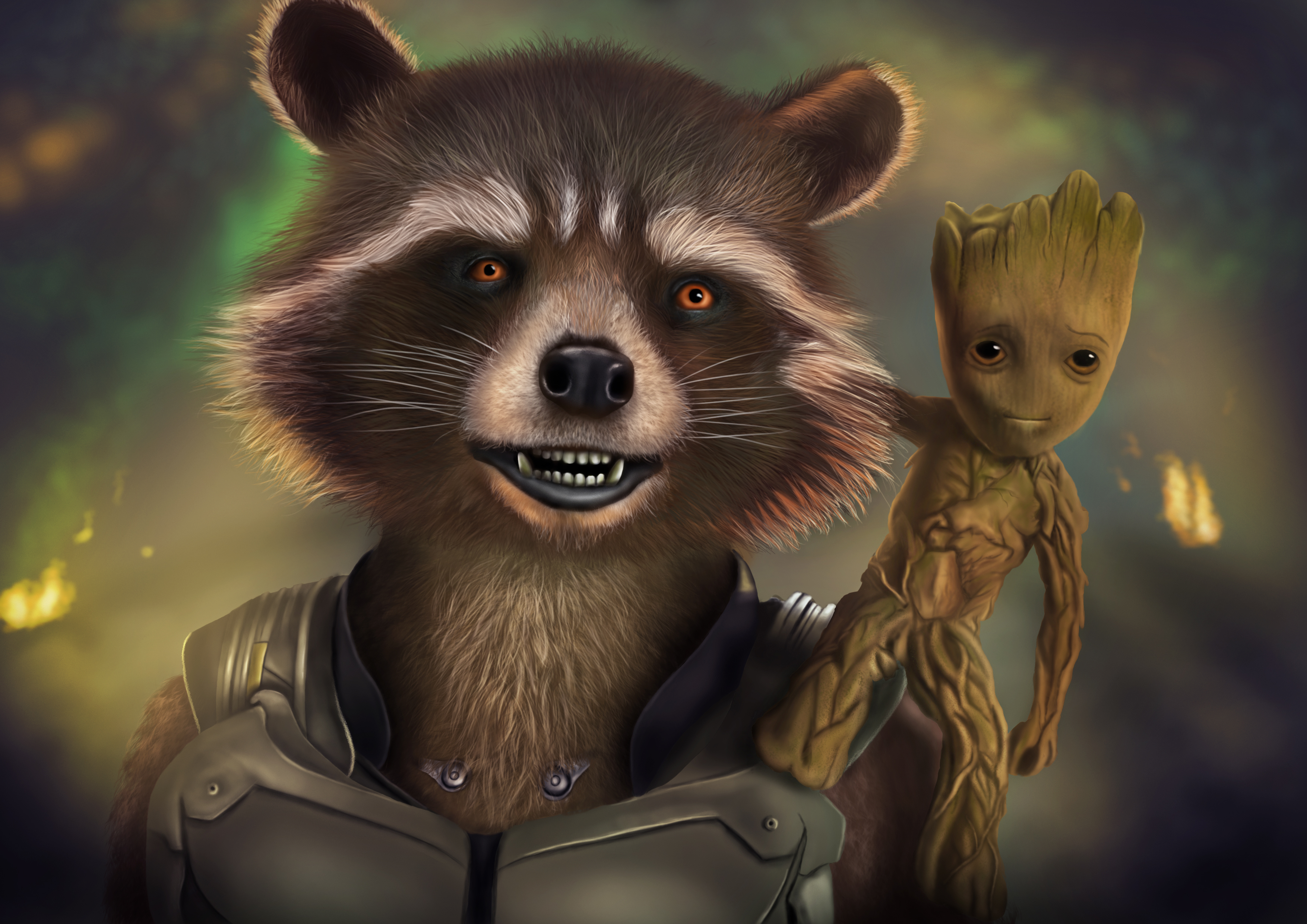 Wallpapers rocket raccoon baby Groot artwork on the desktop