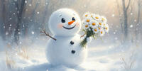 Улыбка снеговика и ромашки - настроение зимнего чуда.