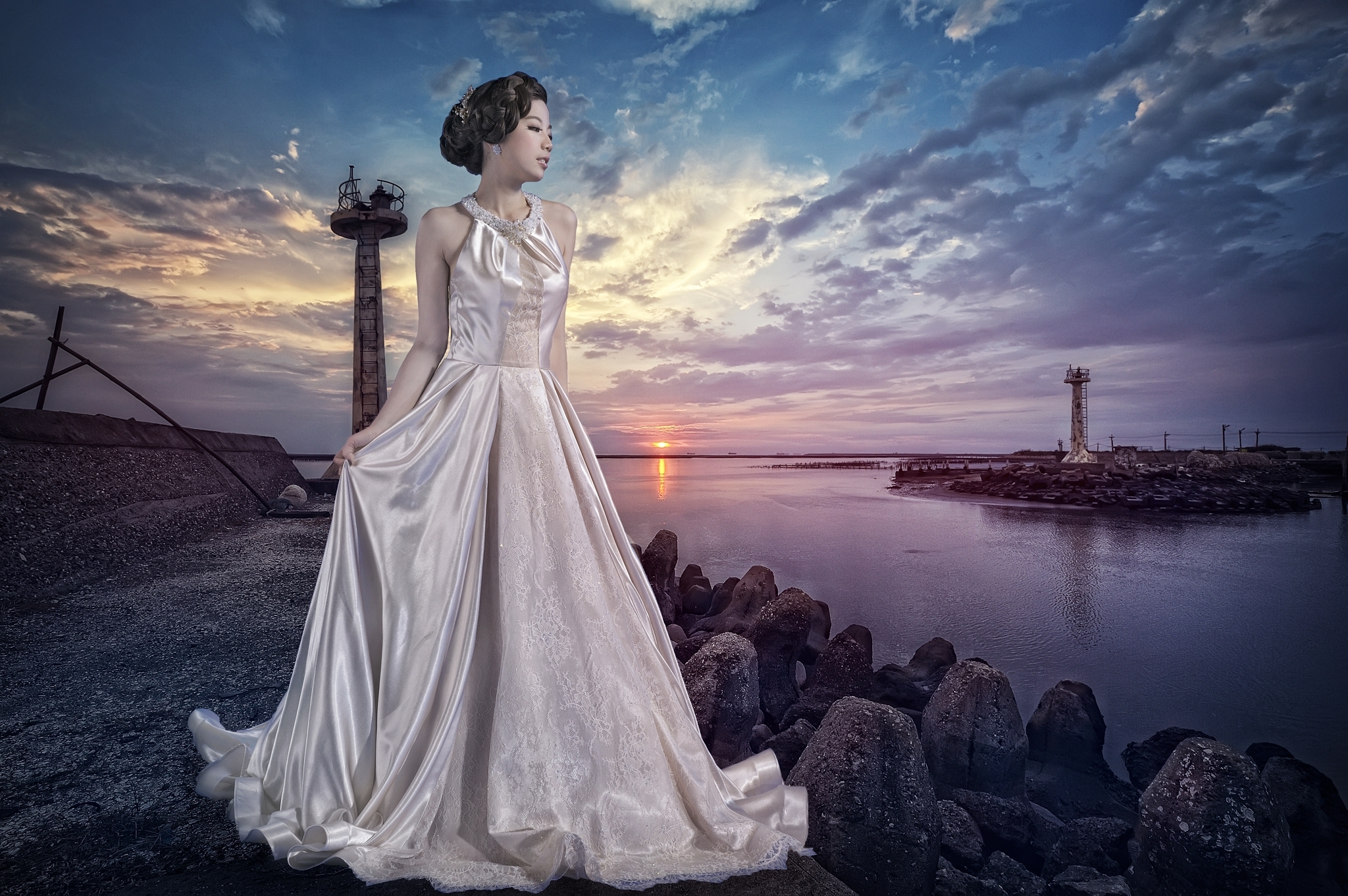 Wallpapers chinese girl dress coast on the desktop