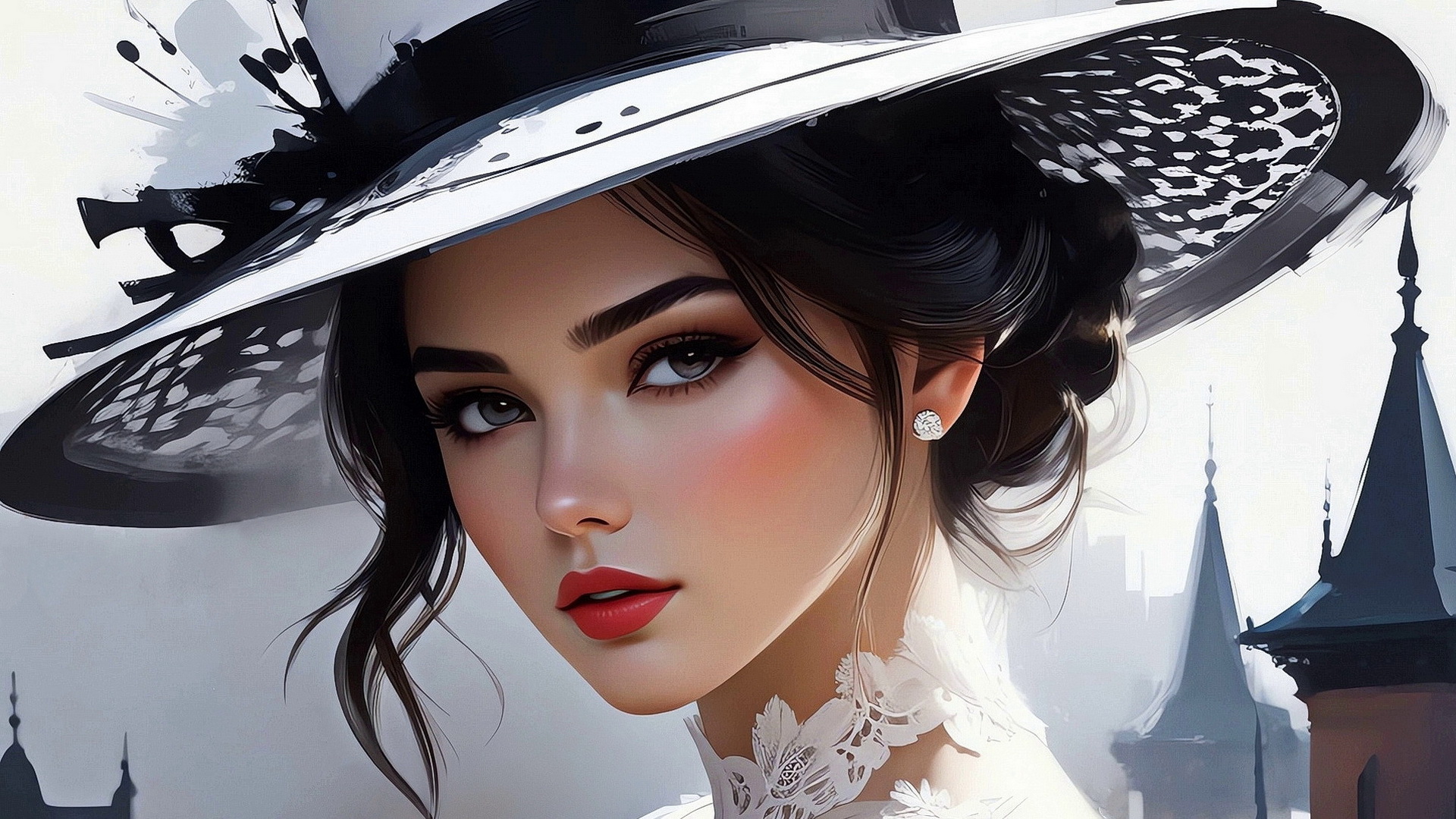 Free photo Portrait of a brunette girl in a white hat