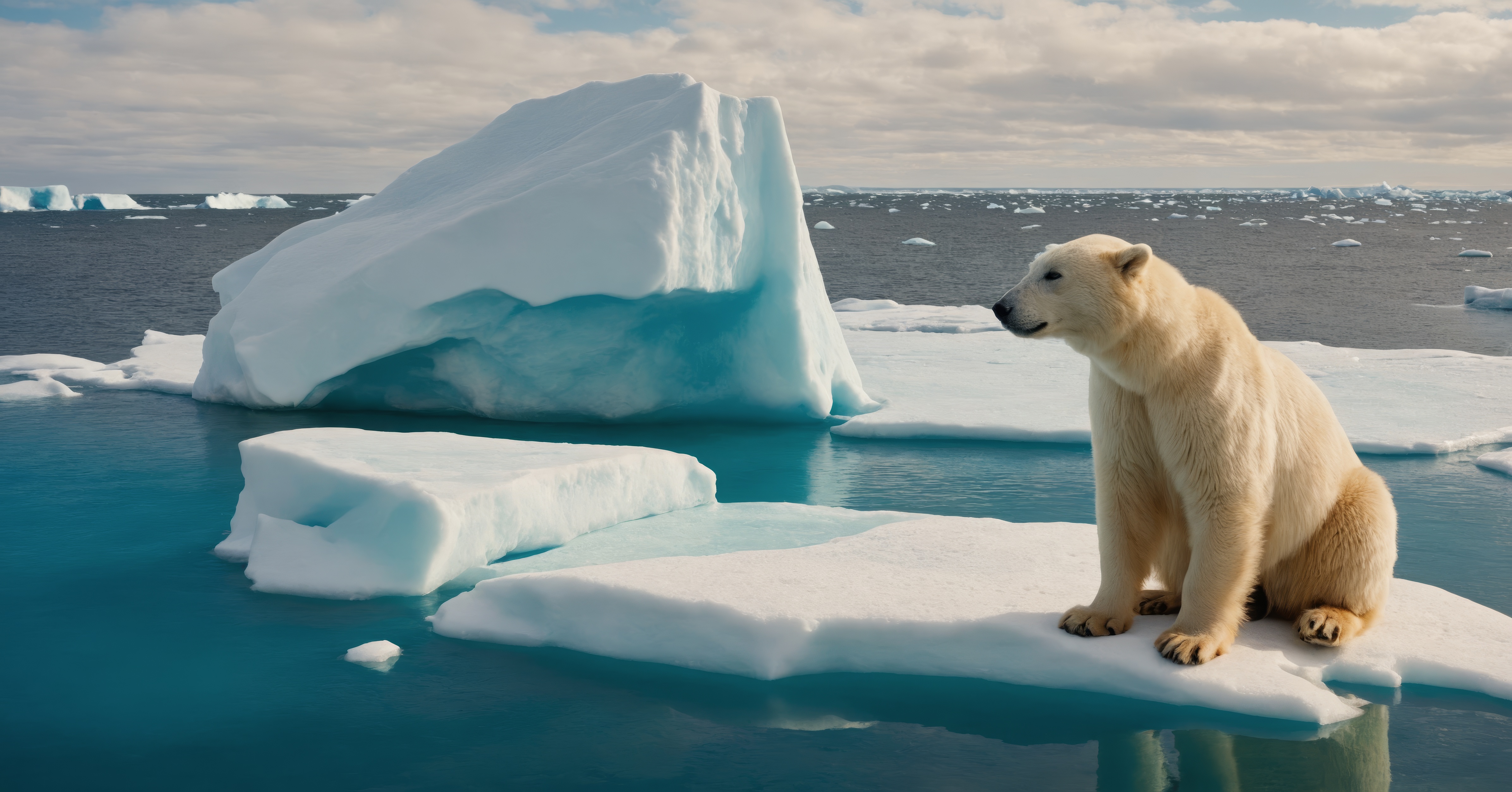 Бесплатное фото Большой белый белый медведь сидит на льду