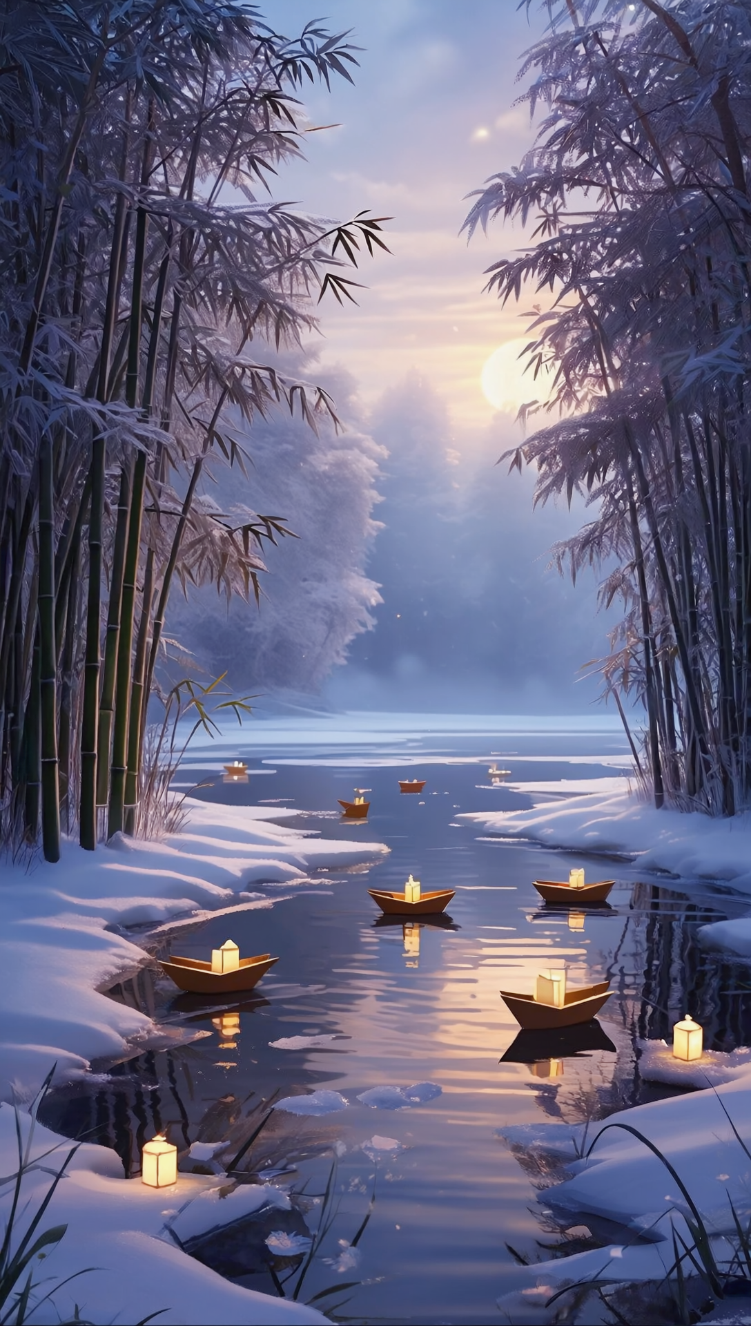 Free photo Wallpaper on the phone, the landscape with boats floating on the river