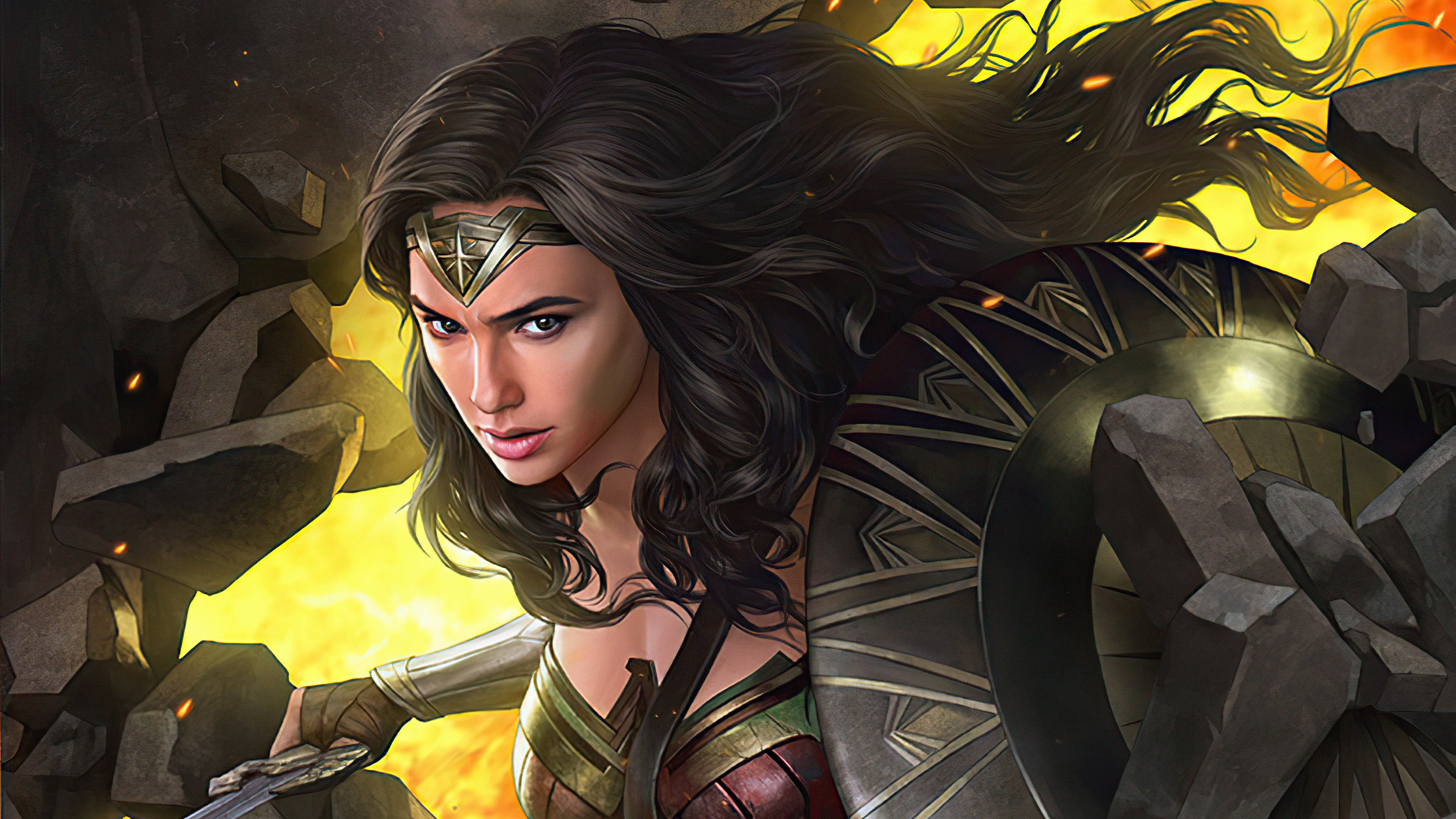 Wallpapers shield Wonder woman digital art on the desktop