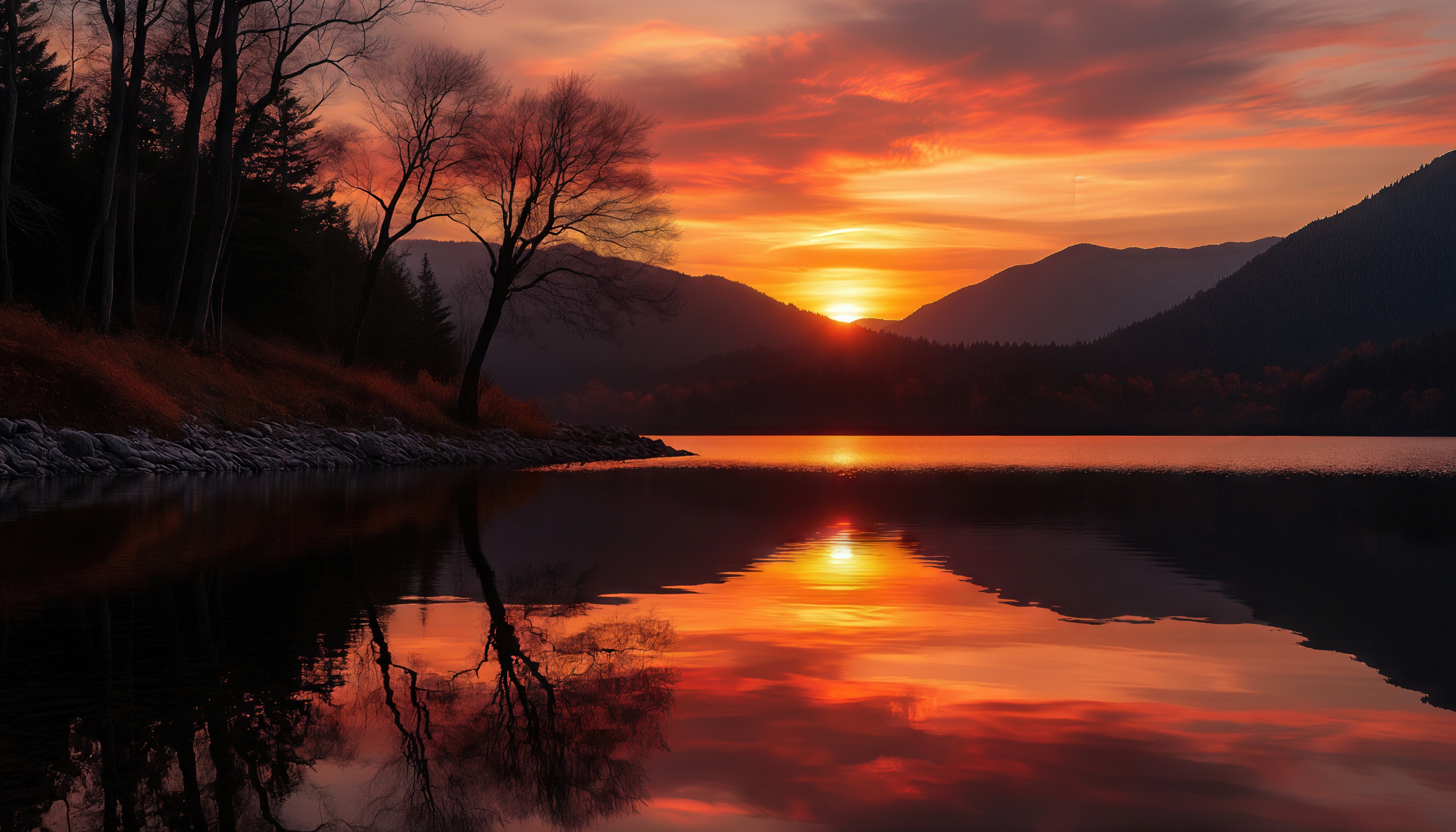 Wallpapers sunset lake reflection on the desktop