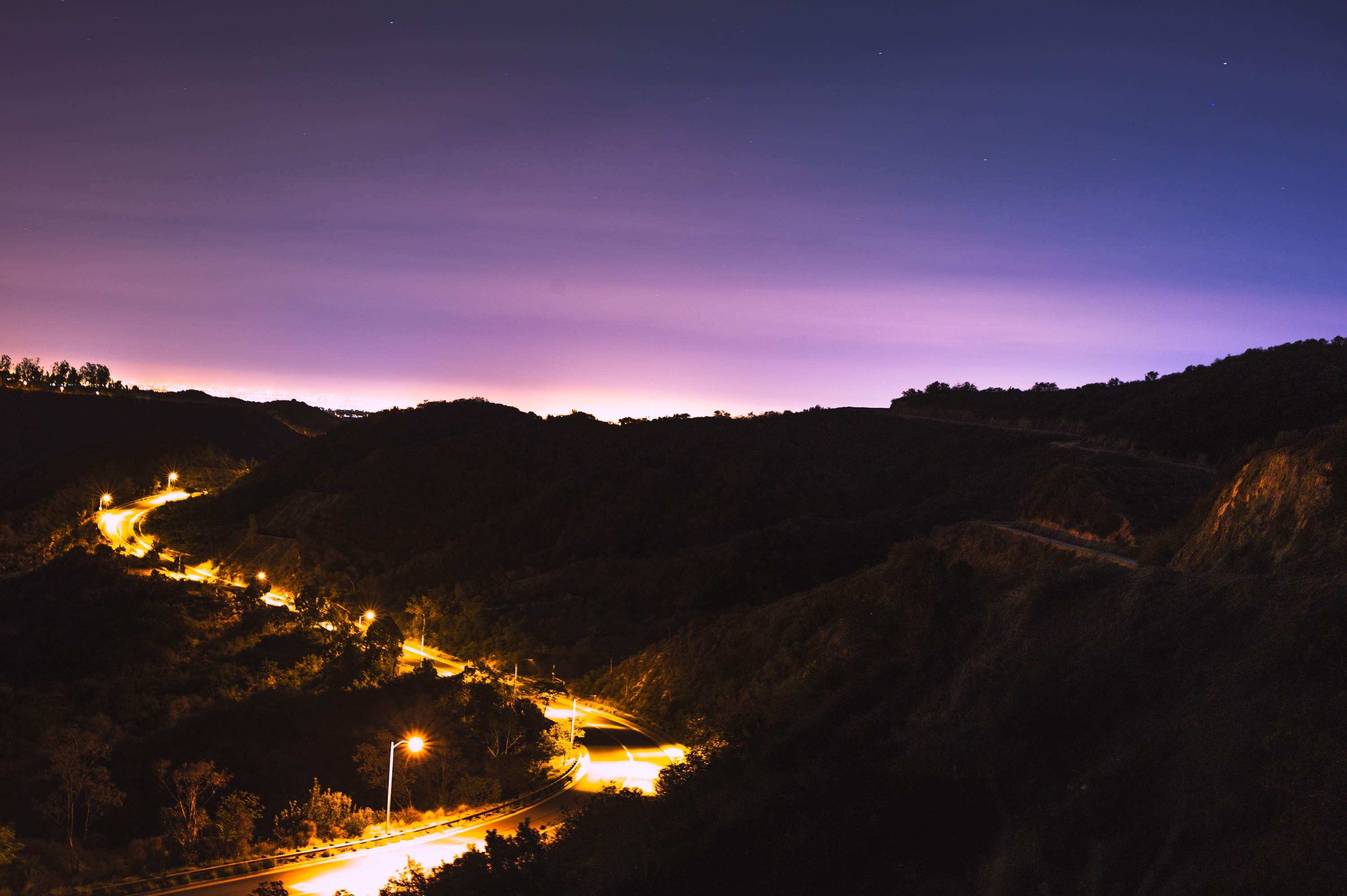 Free photo Country night illuminated road