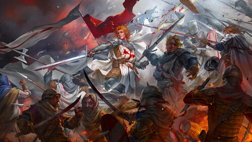 Бесплатное фото Рисунок крестоносцы в бою