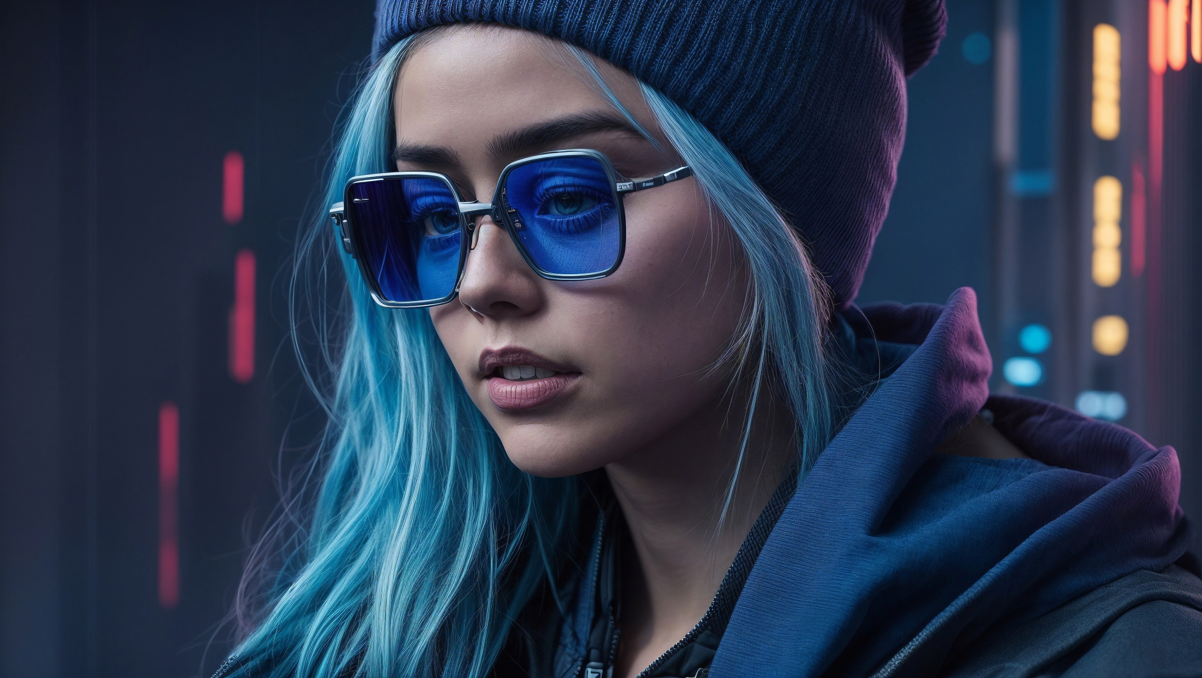 Free photo A young woman wearing sunglasses and a hat