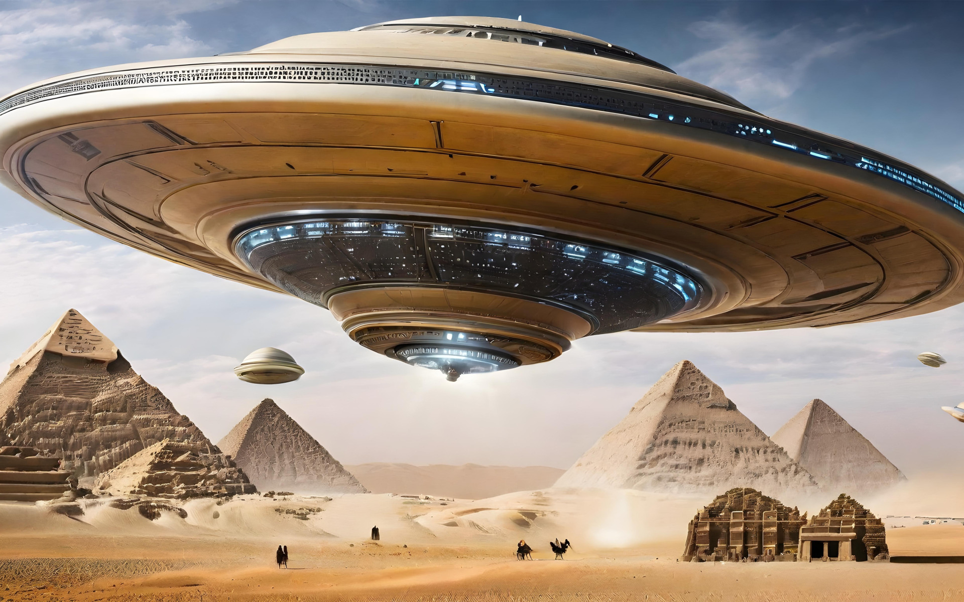 A flying saucer over the pyramids.