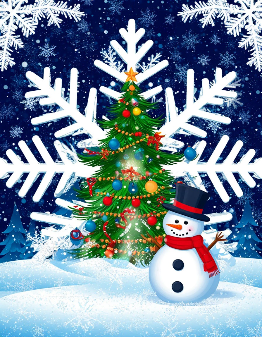 Бесплатная открытка Снеговик и елка