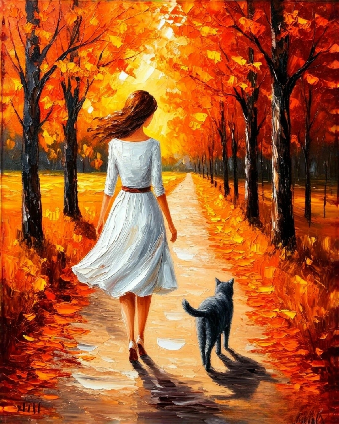 Бесплатное фото Прогулка в осеннем лесу с котом