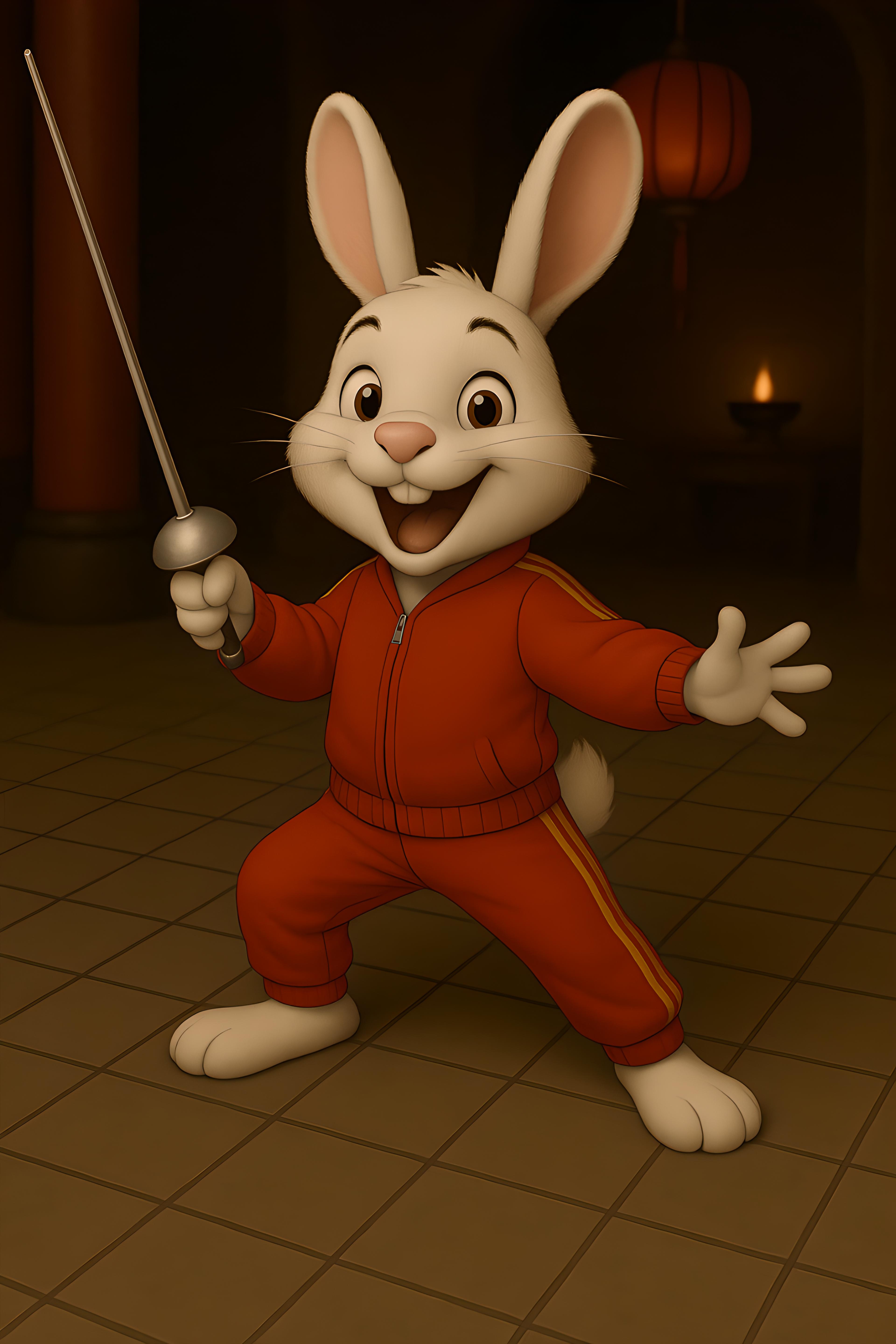 2025 年 4 月 21 日，这一天的标志是一只身着红色运动服的兔子。