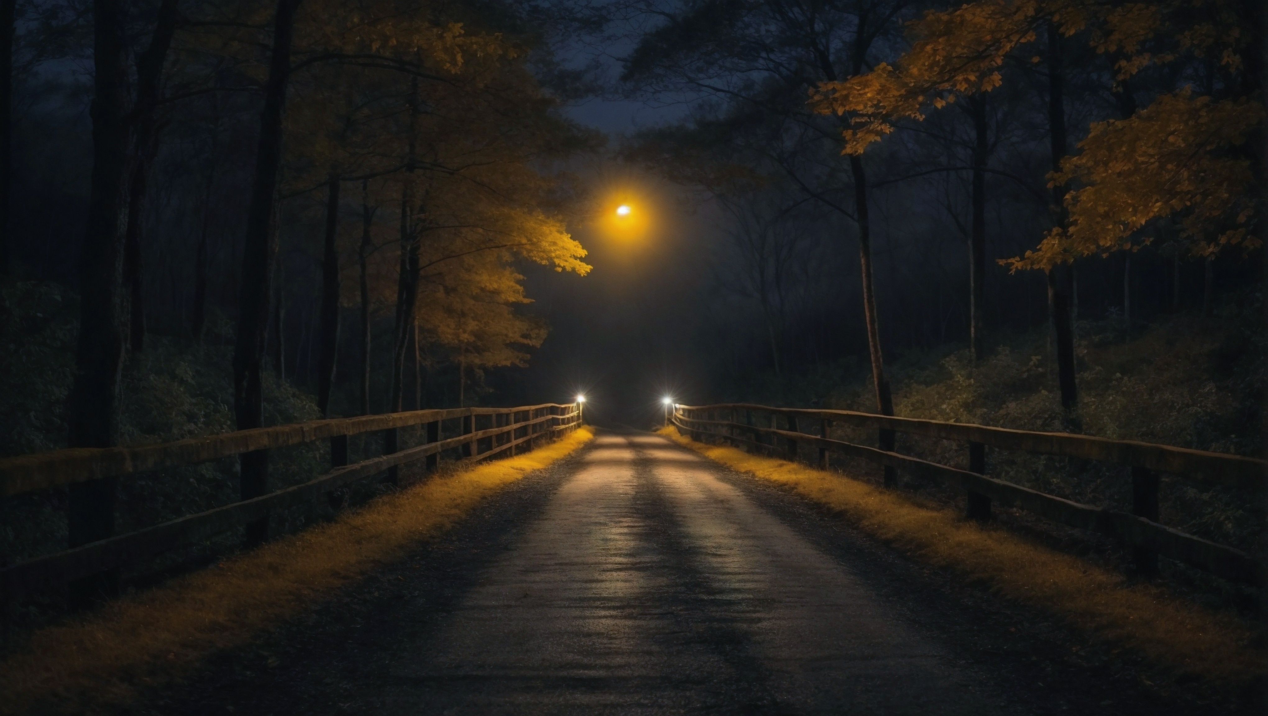 Бесплатное фото Две машины едут по мокрой дороге ночью