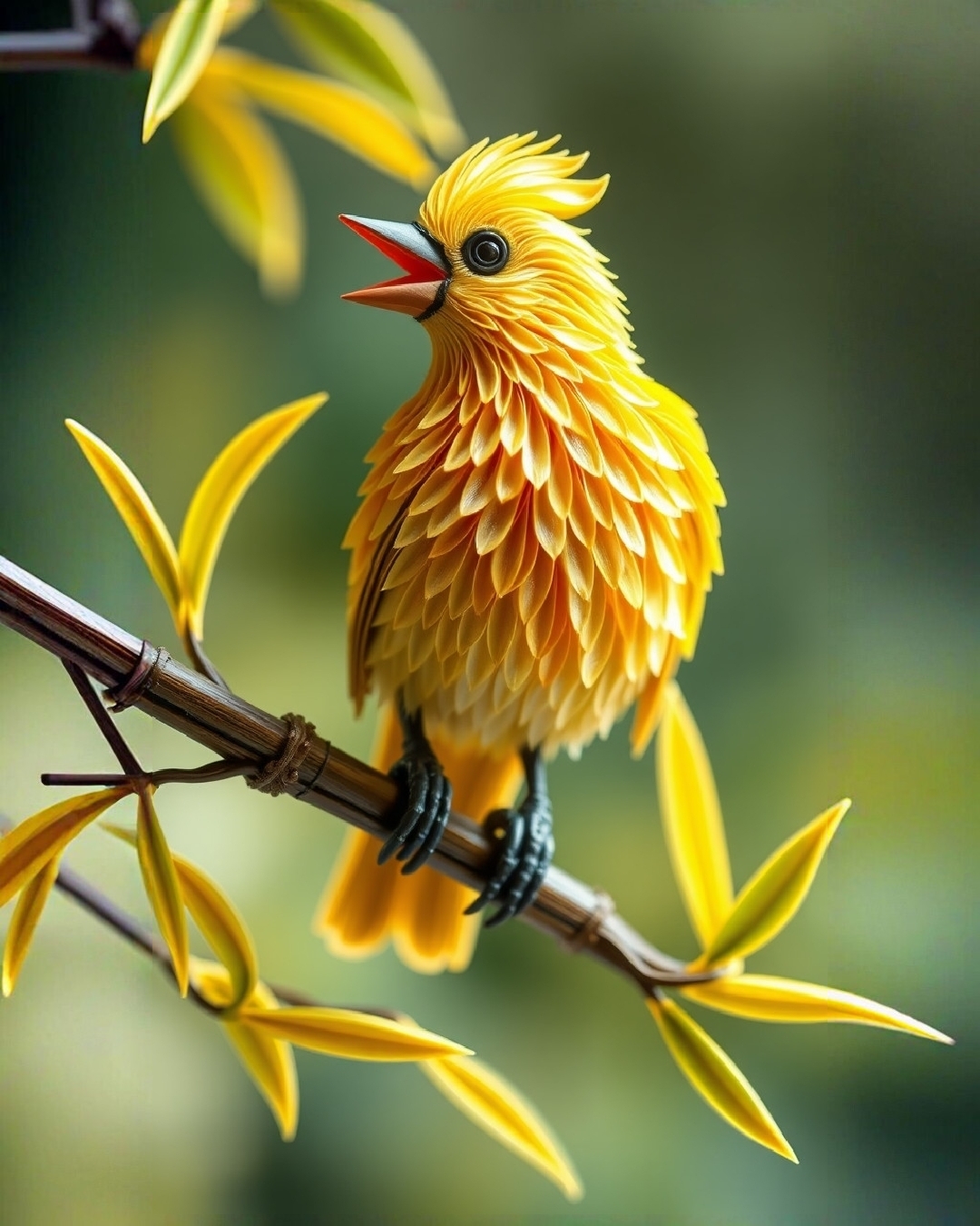 Шафрановый вьюрок на ветке