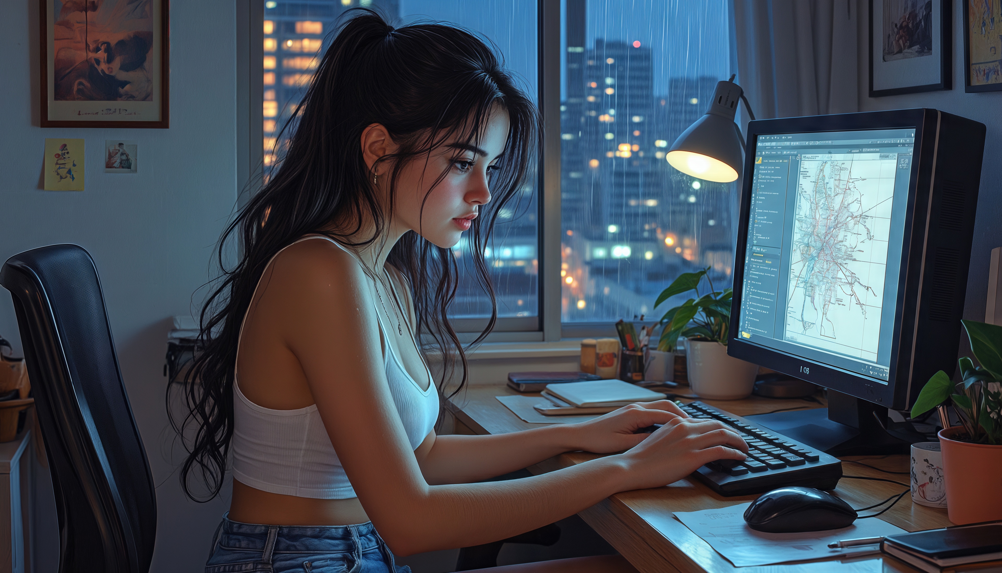 Wallpapers girl work computer on the desktop