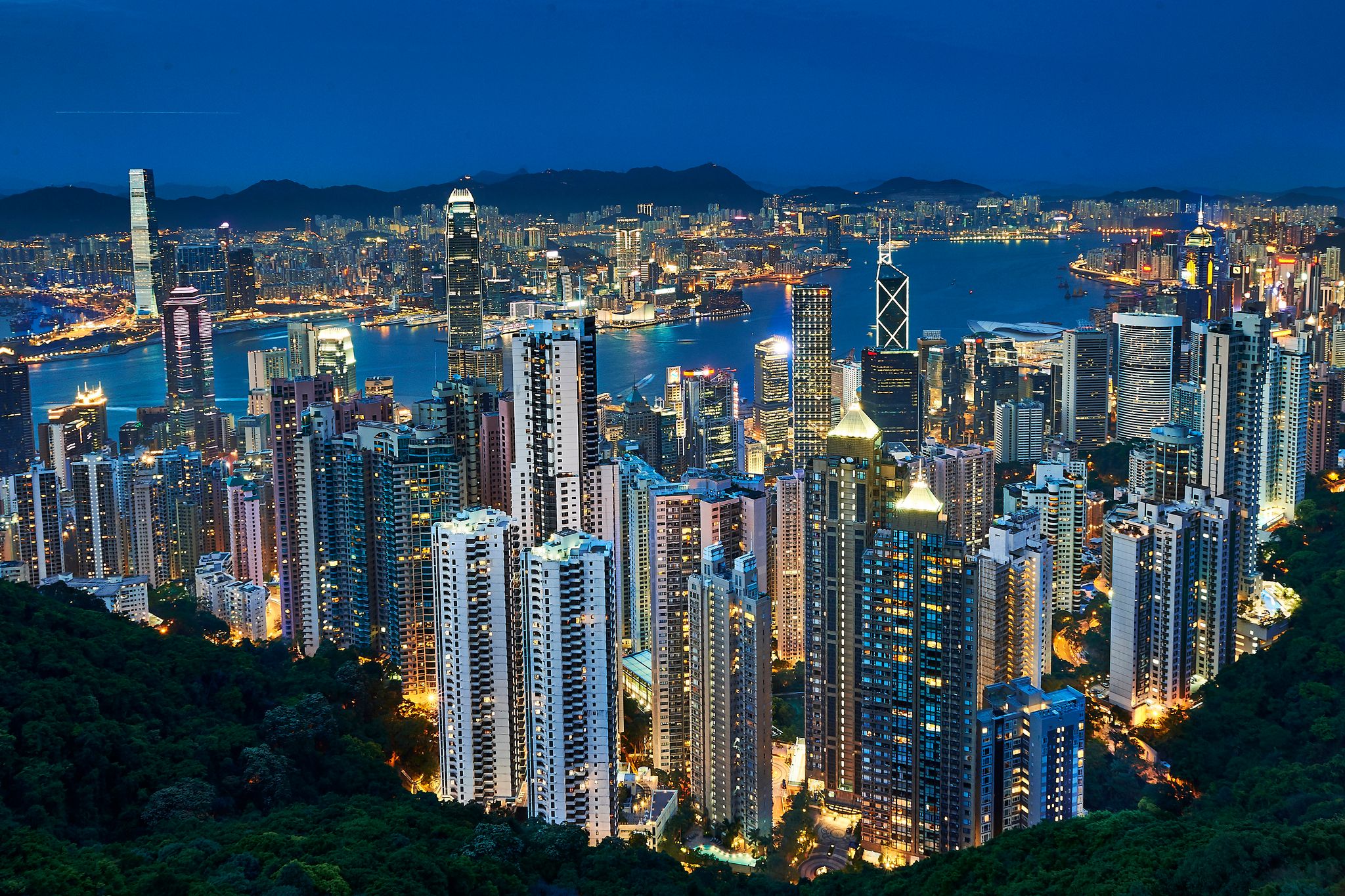 Wallpapers view from above hong kong night on the desktop