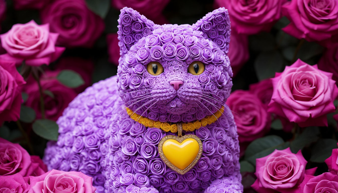 Бесплатная открытка Сказочный кот из роз