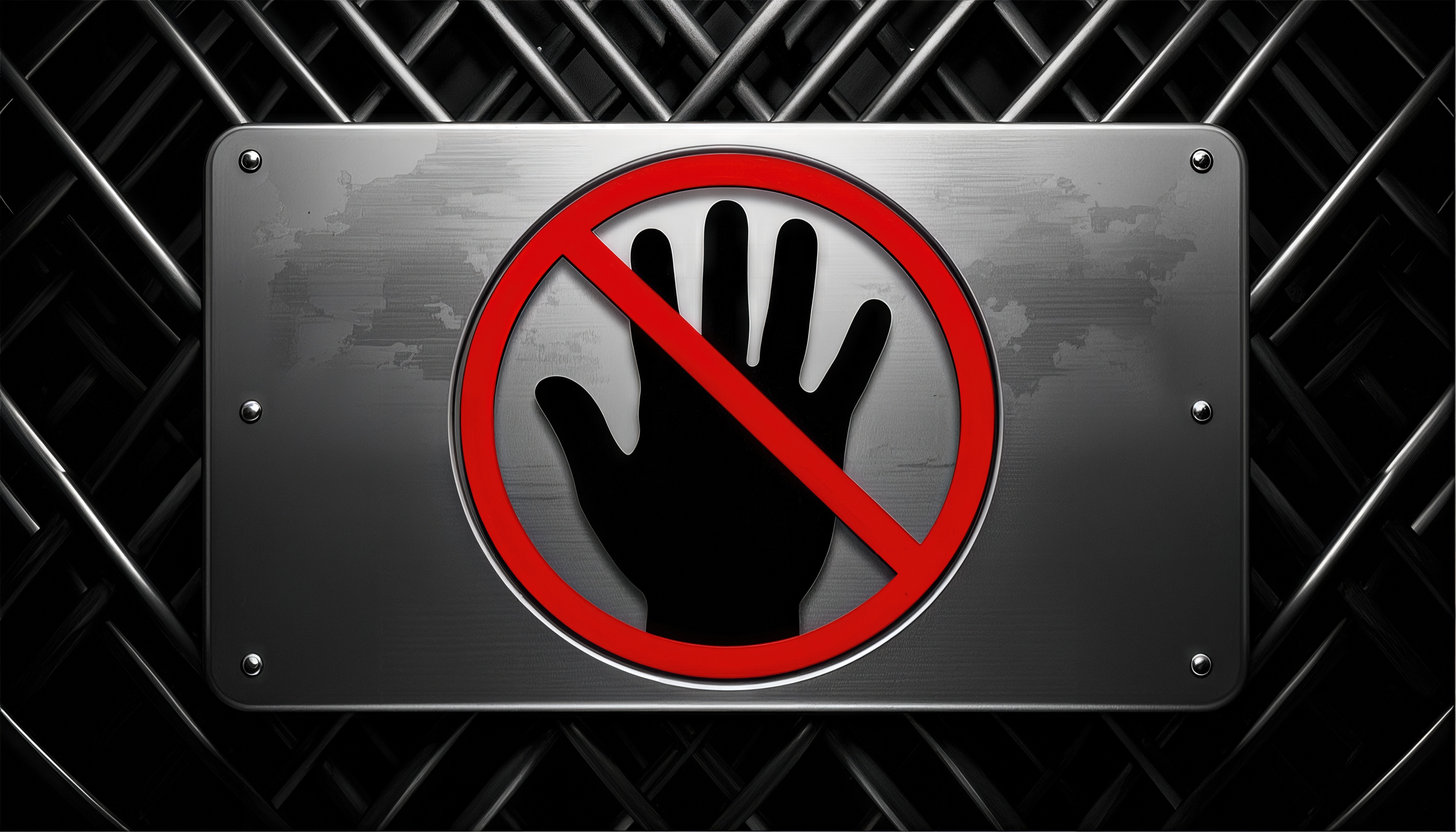 Бесплатное фото Знак Руками не трогать на металлической табличке.