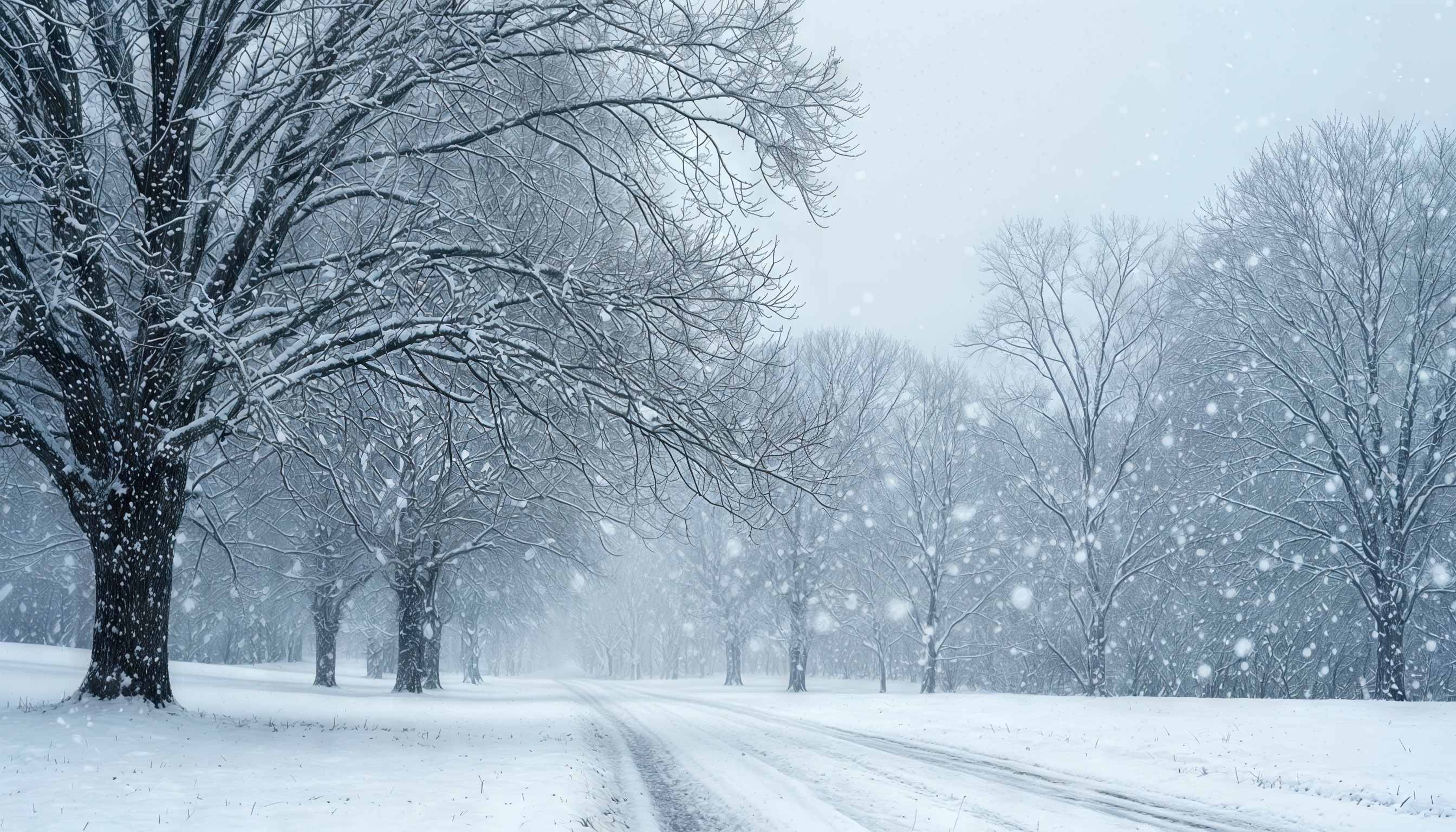 Бесплатное фото Тихая зимняя дорога в окружении деревьев.