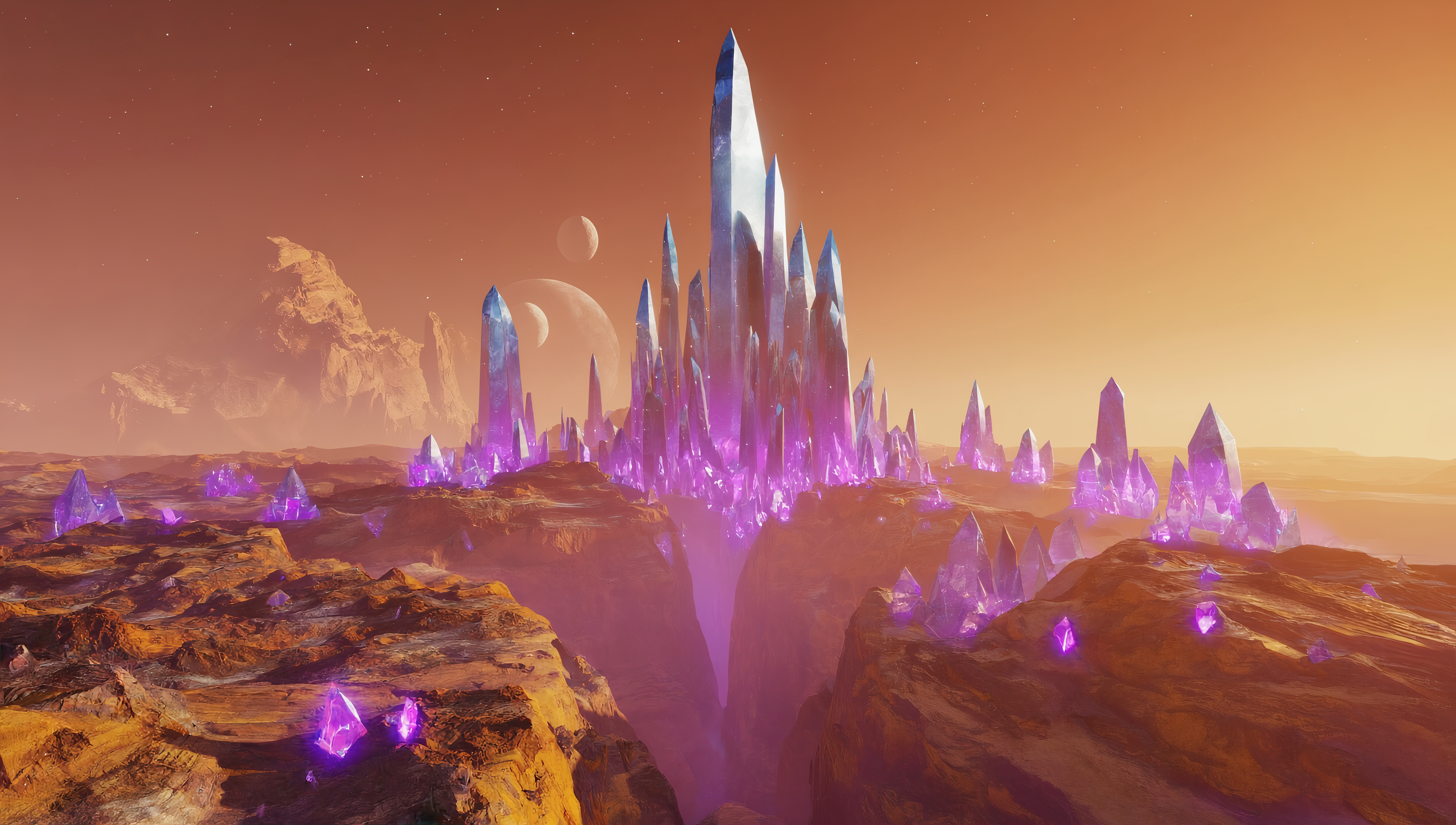 Бесплатное фото Обои на рабочий стол - абстрактная картина, на которой в рассветных лучах горы тающего льда