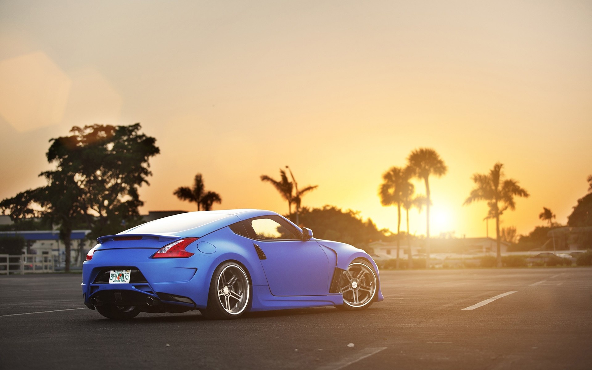 Wallpapers sunset car Nissan on the desktop