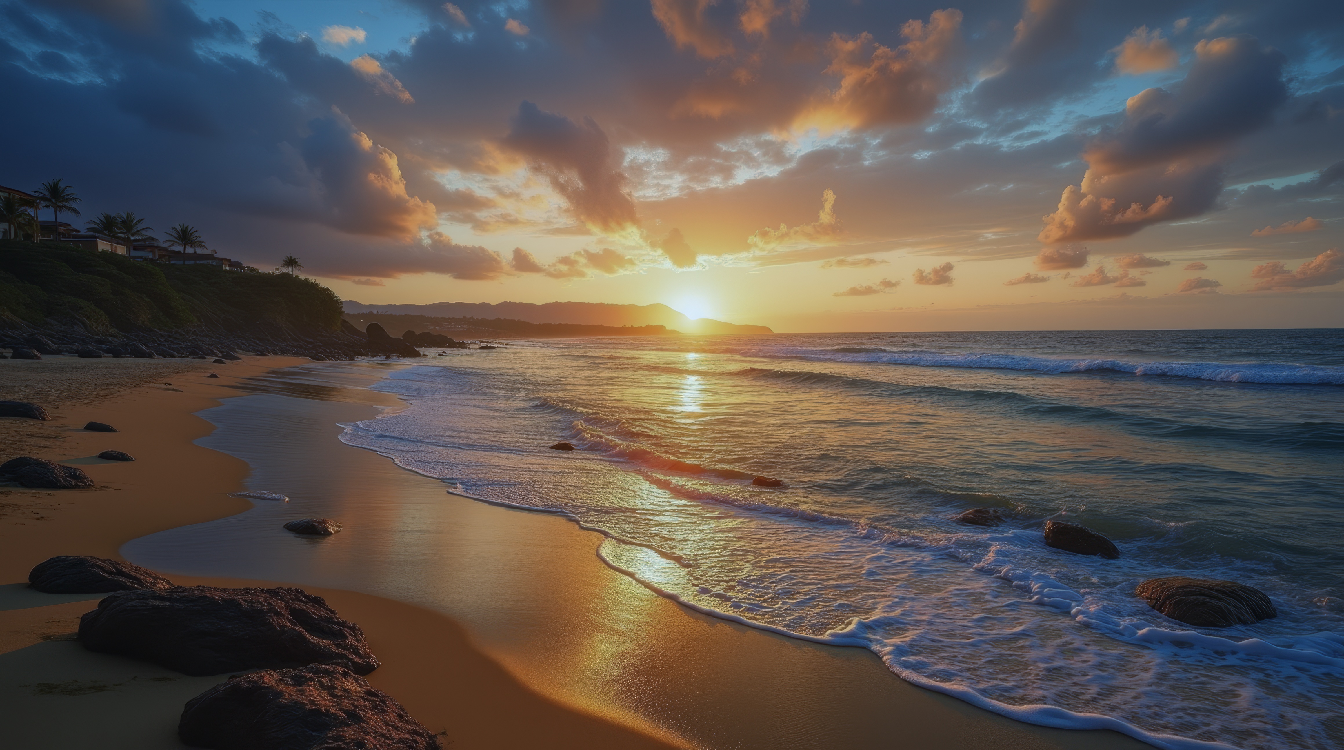 Бесплатное фото Закат над океаном и пляжем