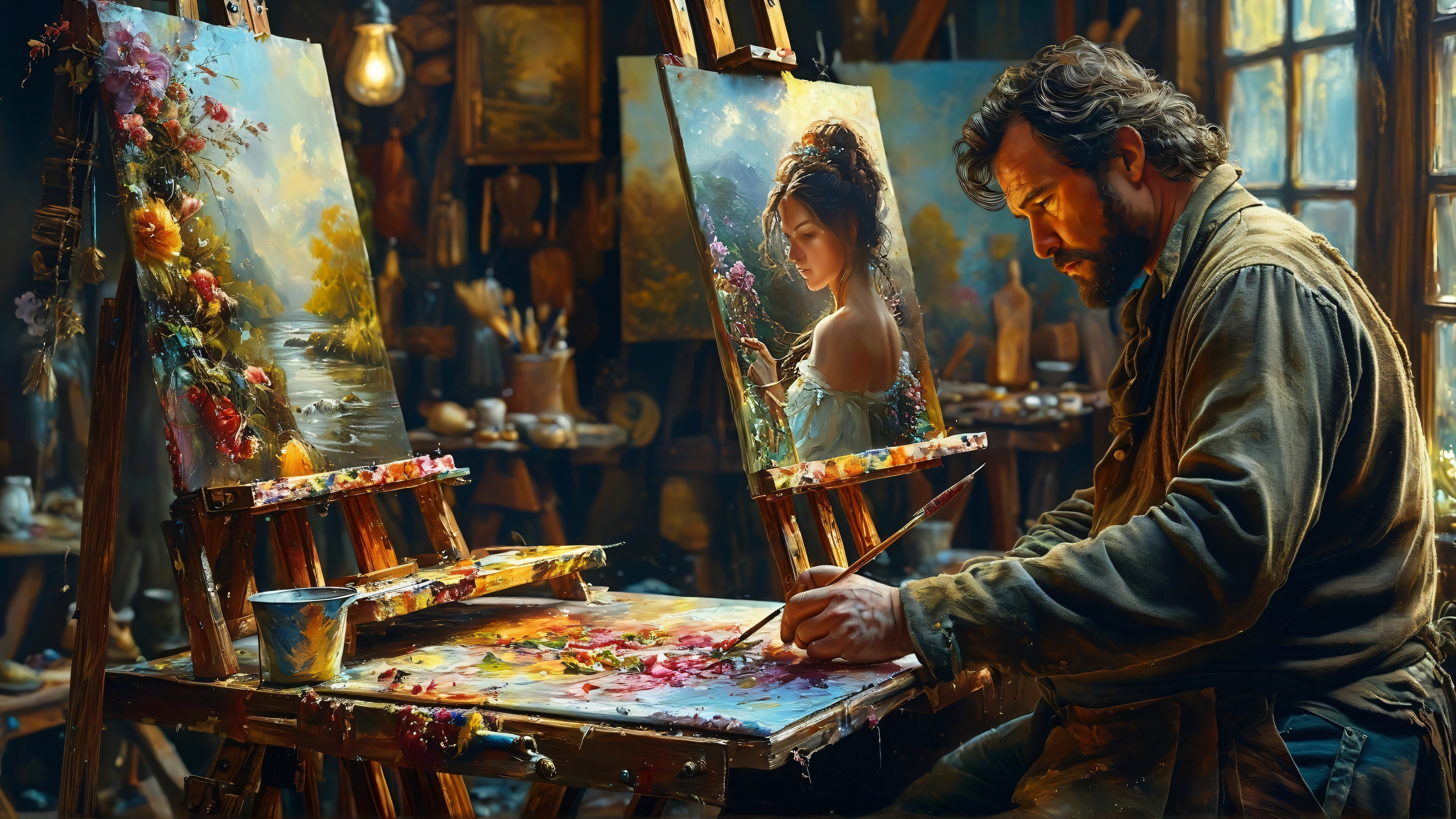 In the artist`s studio