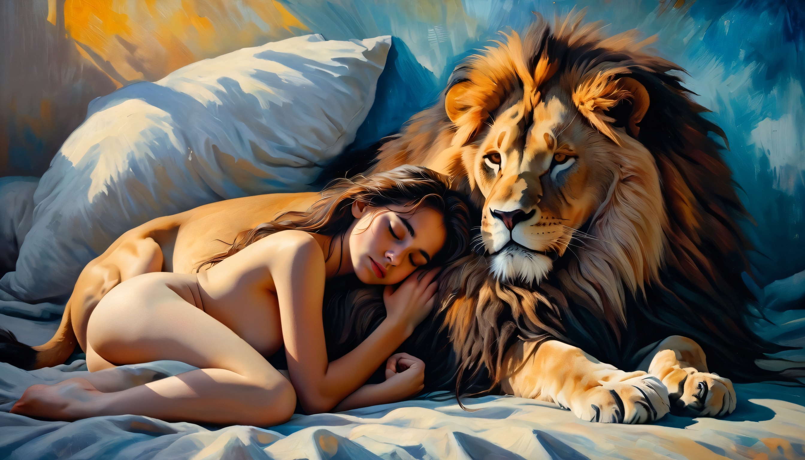 Бесплатное фото Девушка и лев