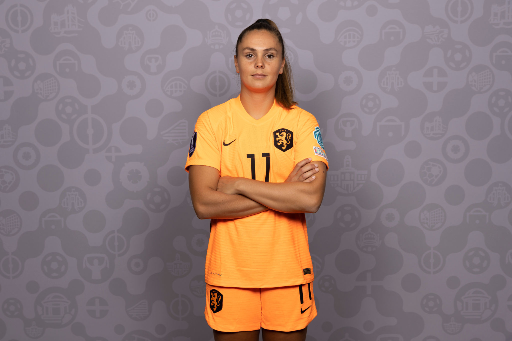 Soccer player Lieke Martens in a soccer uniform