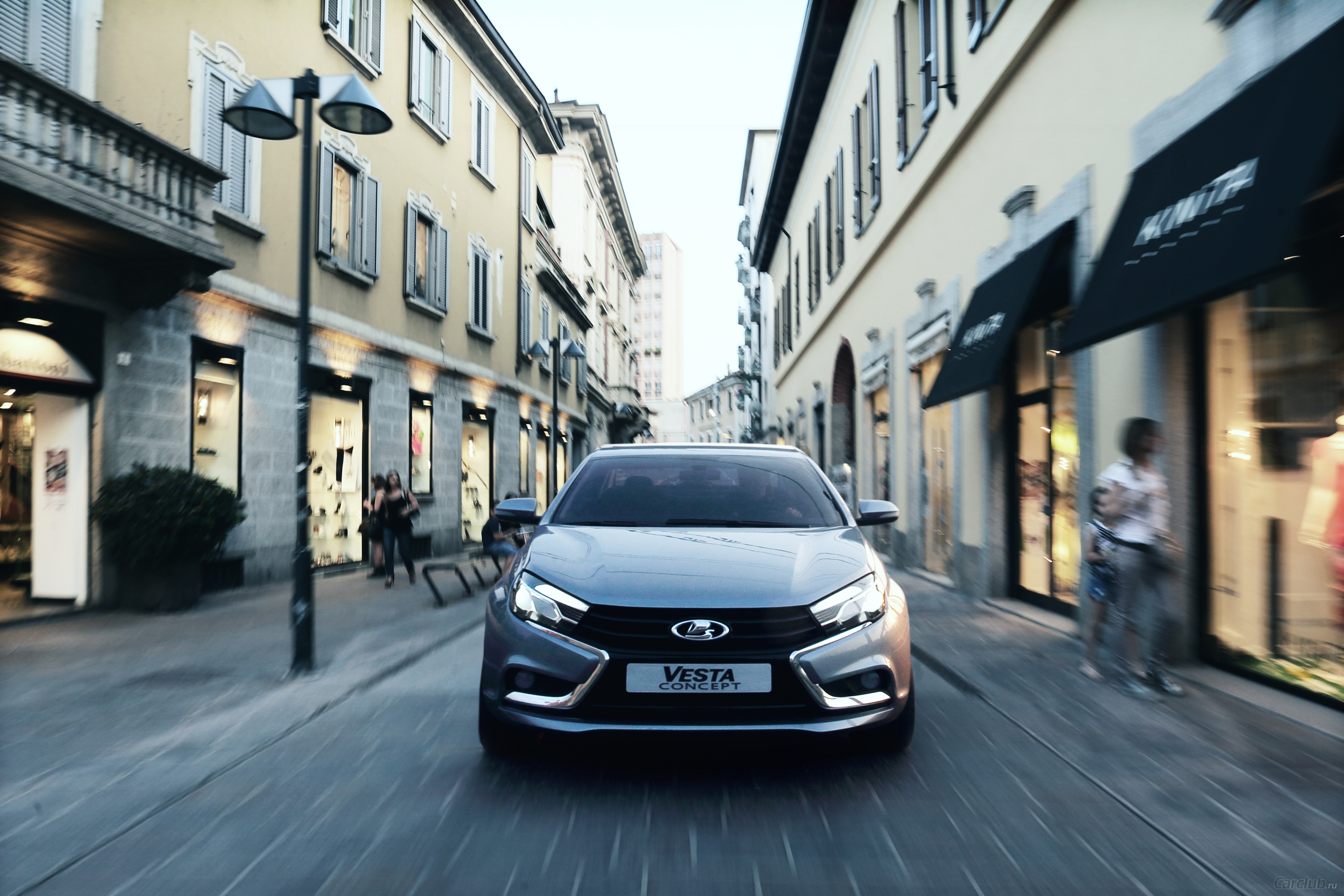 Lada vesta 2180 racing down the main street.
