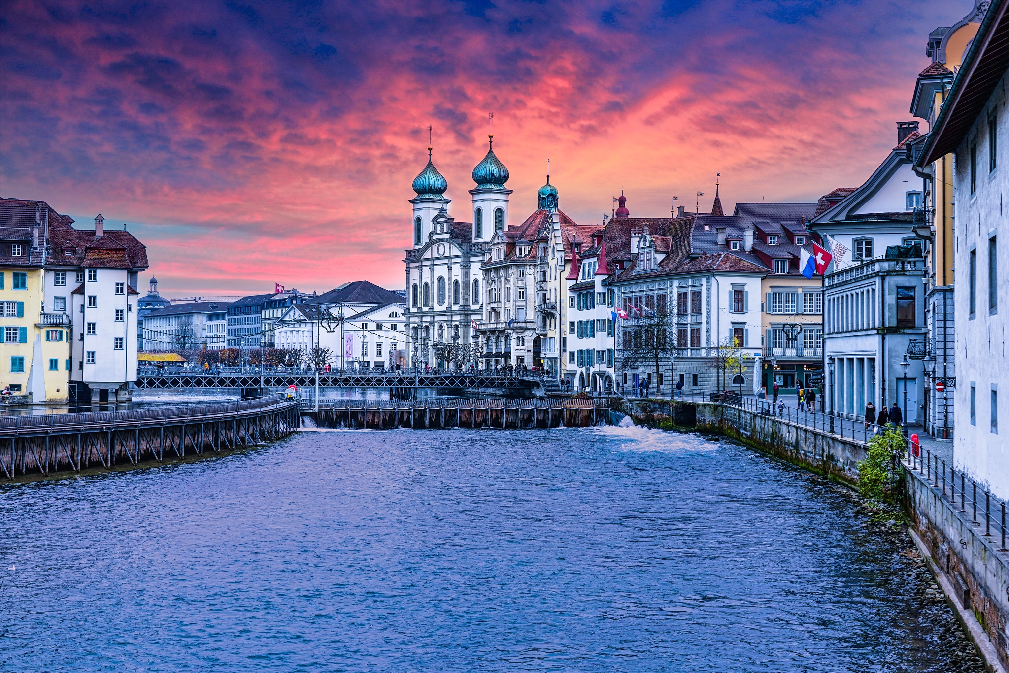 Wallpapers sunset Switzerland the Church of the Jesuits on the desktop