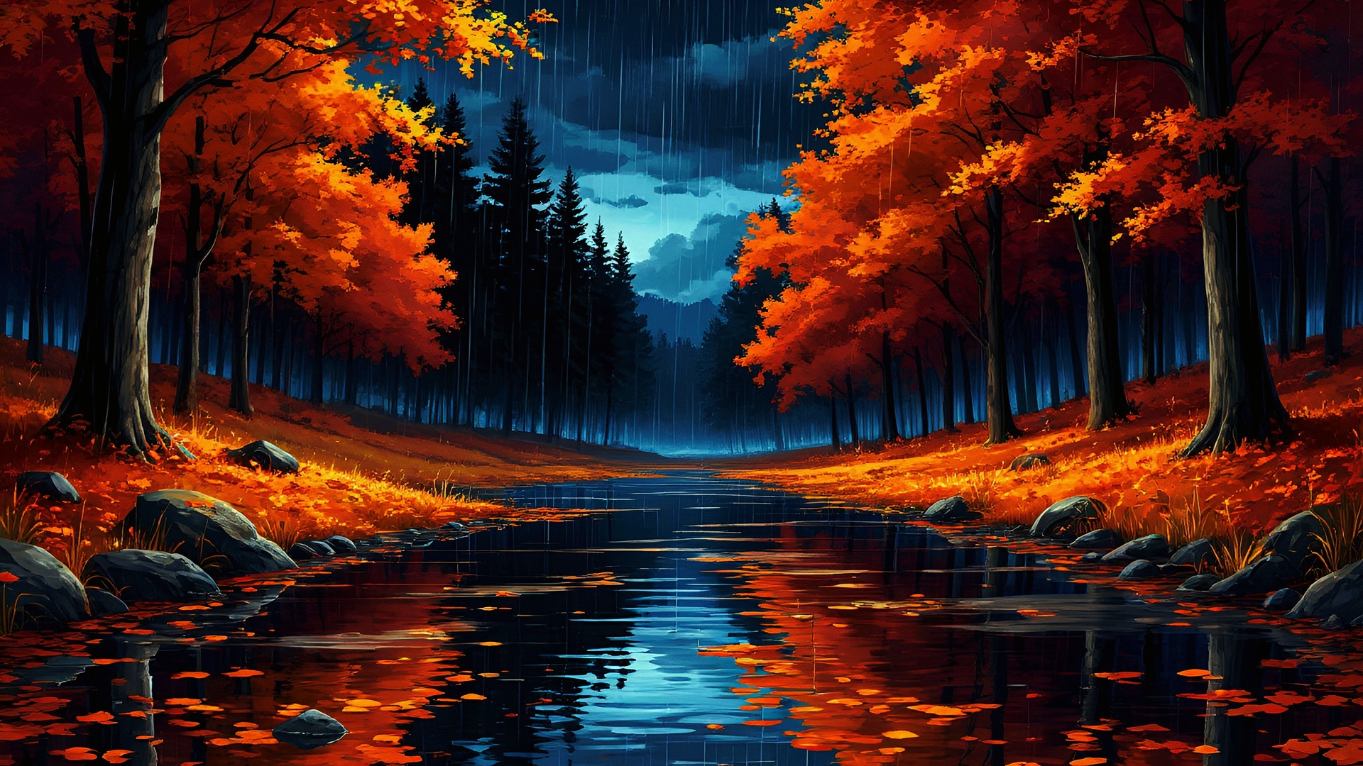 Бесплатное фото Осенний пейзаж и ночь эпизод второй