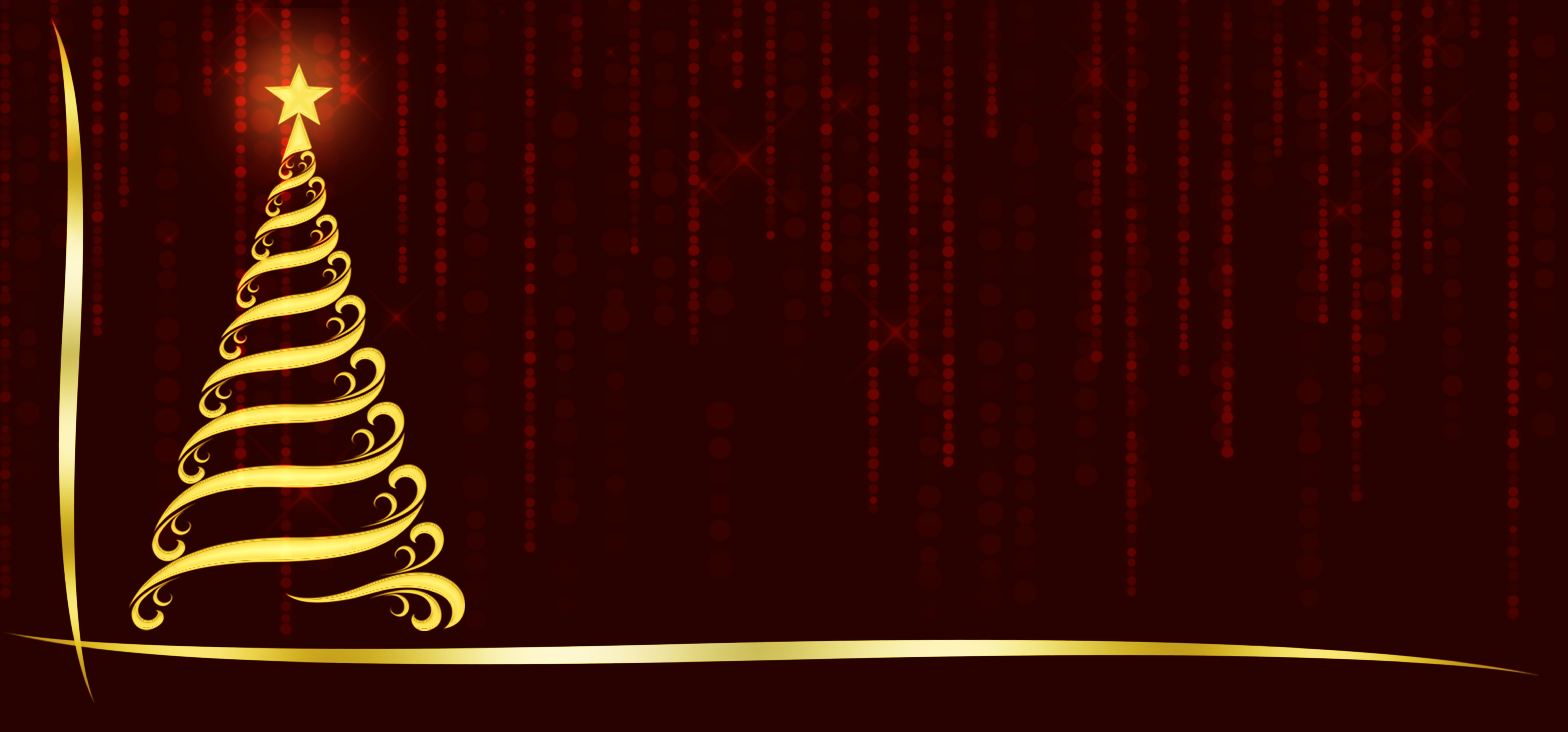 Stylized golden Christmas tree with a star on top against a background of falling numbers.