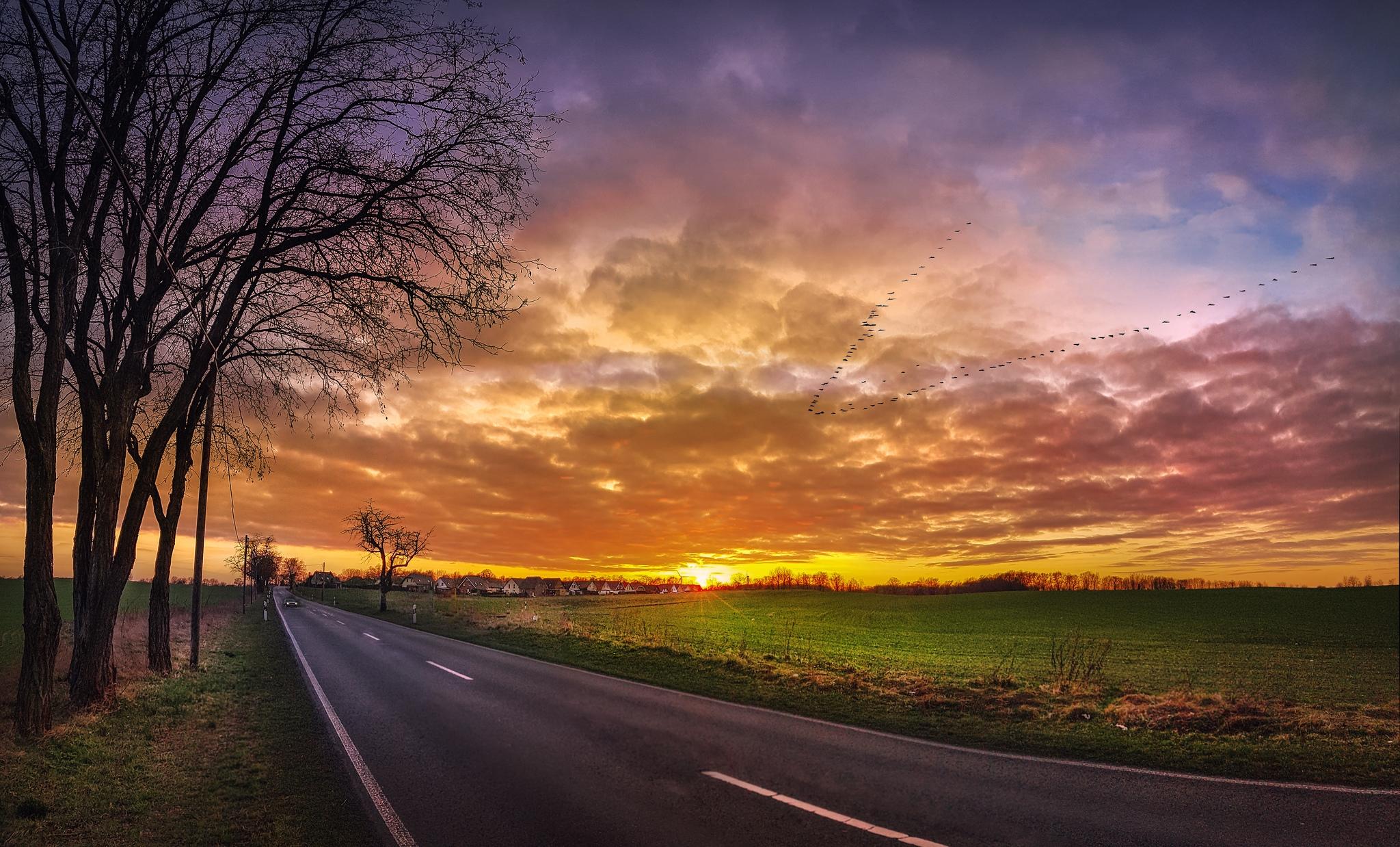 Wallpapers clouds landscapes paved road on the desktop