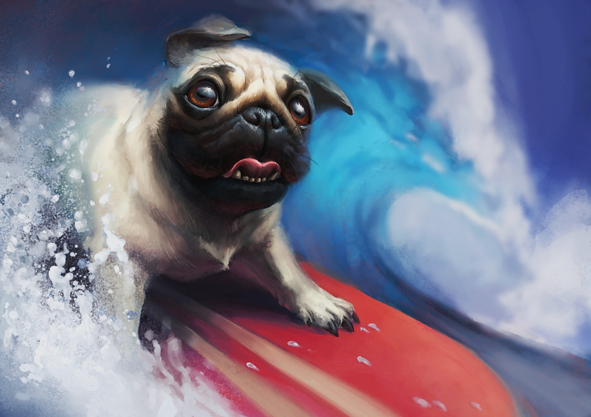 Wallpapers pug painting works of art on the desktop