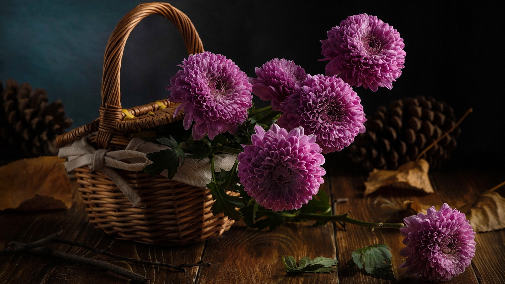 Flowers in a basket on the table
