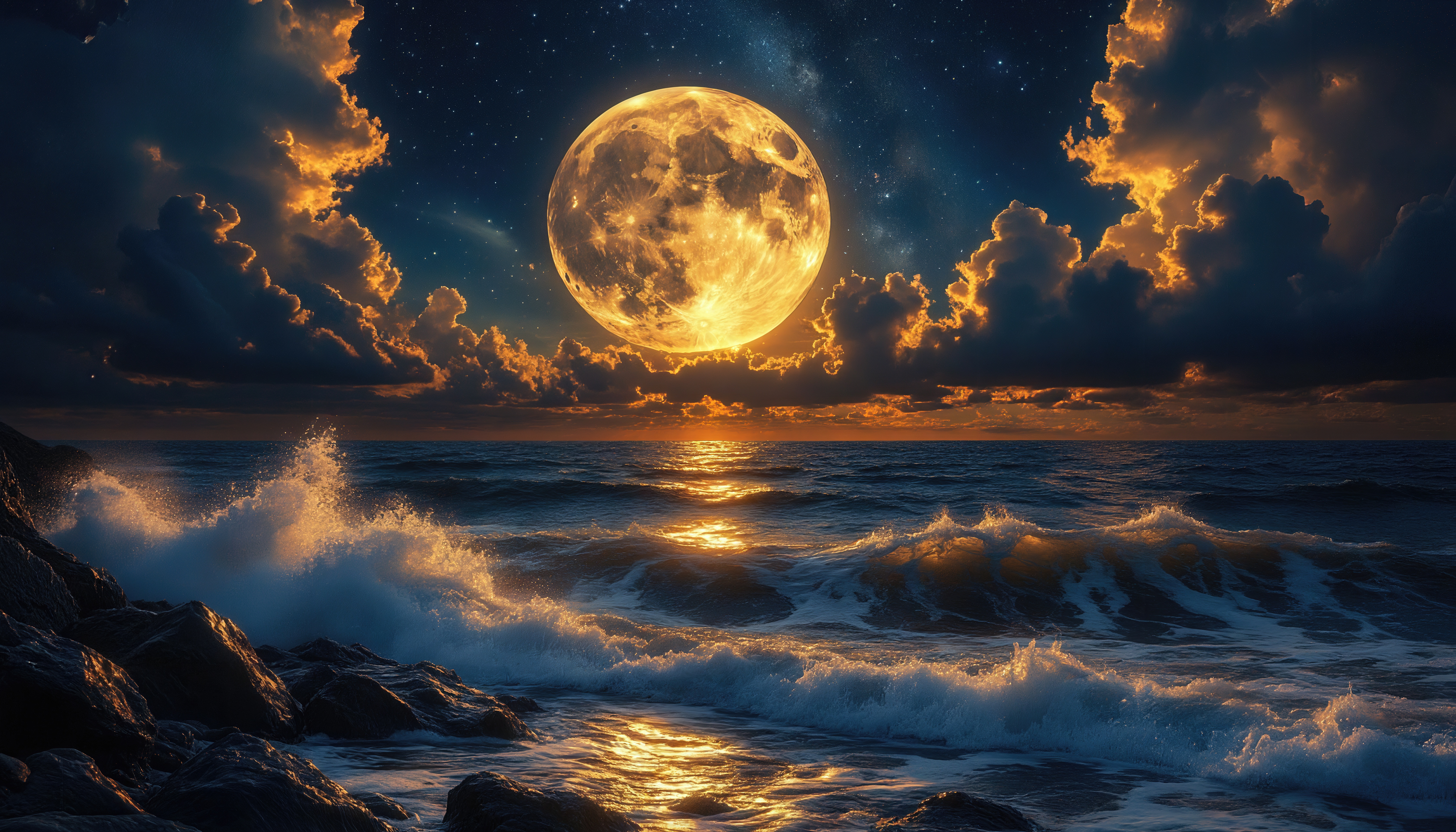 Wallpapers Moon waves rocks on the desktop