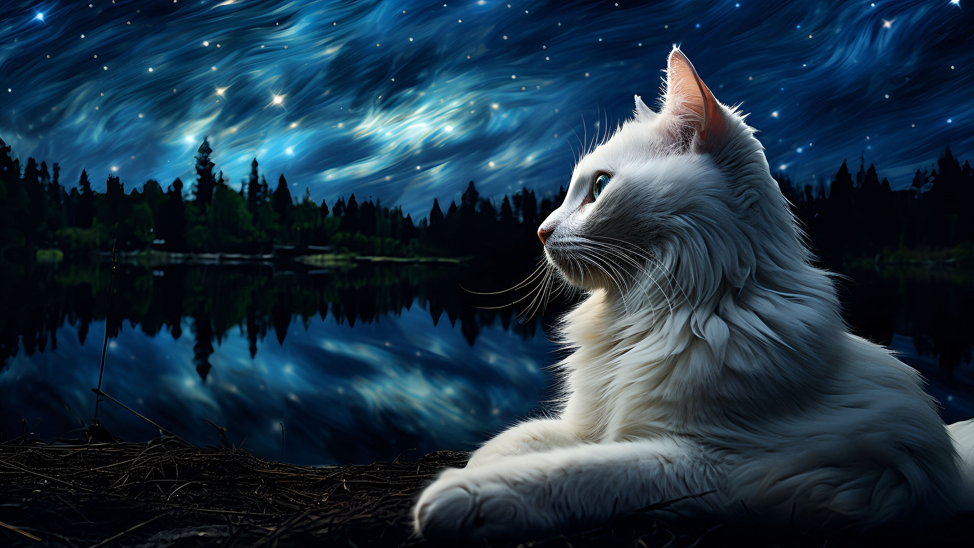 免费照片夜景背景下的白猫