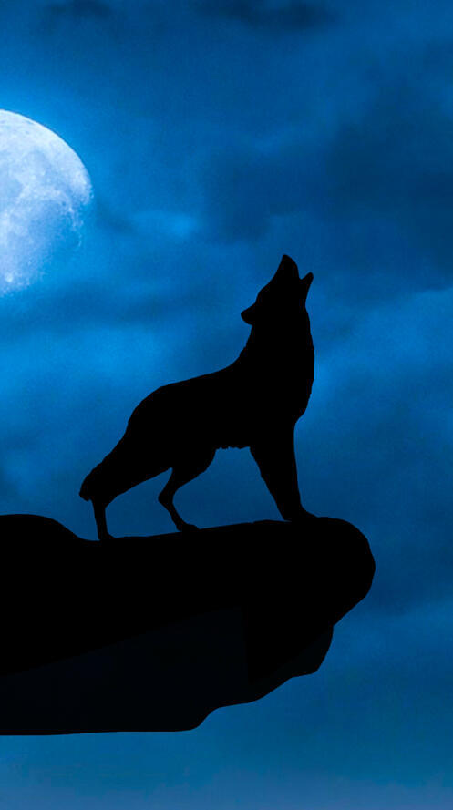 Бесплатное фото Волк воет на краю скалы на фоне Луны