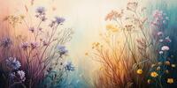 Акварельный луг: полевые цветы в нежных пастельных тонах.
