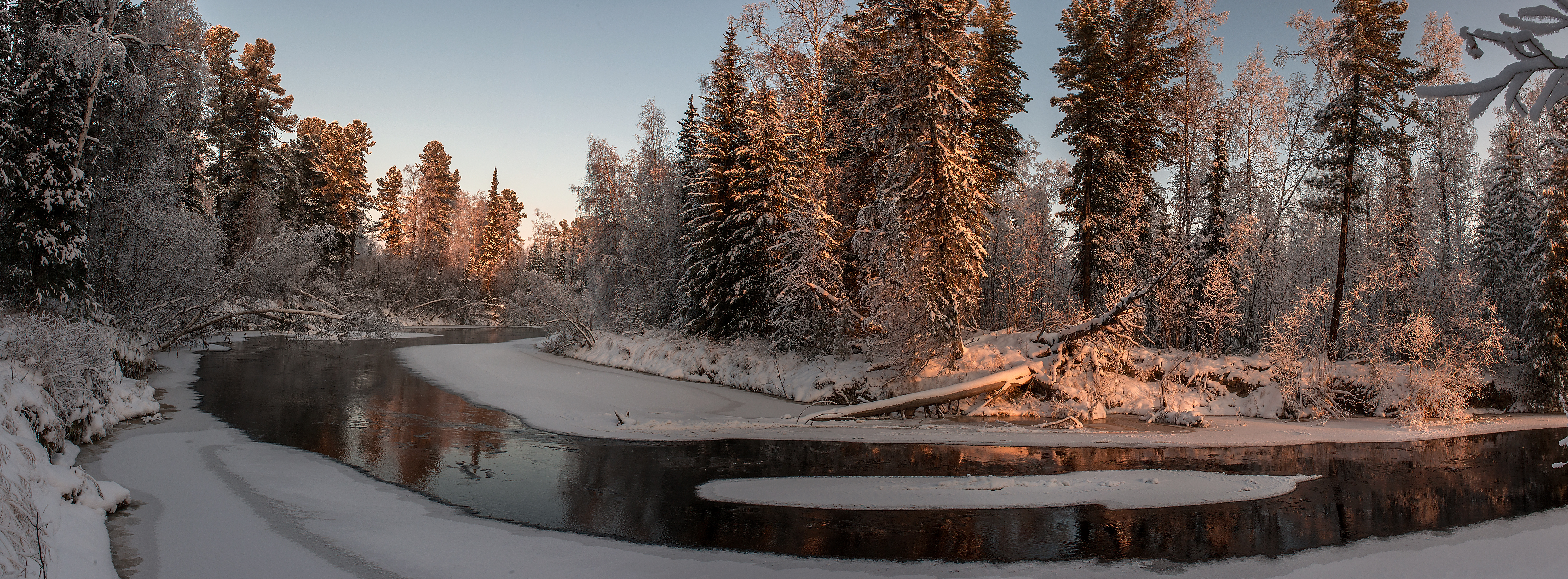 Обои зима панорама река на рабочий стол