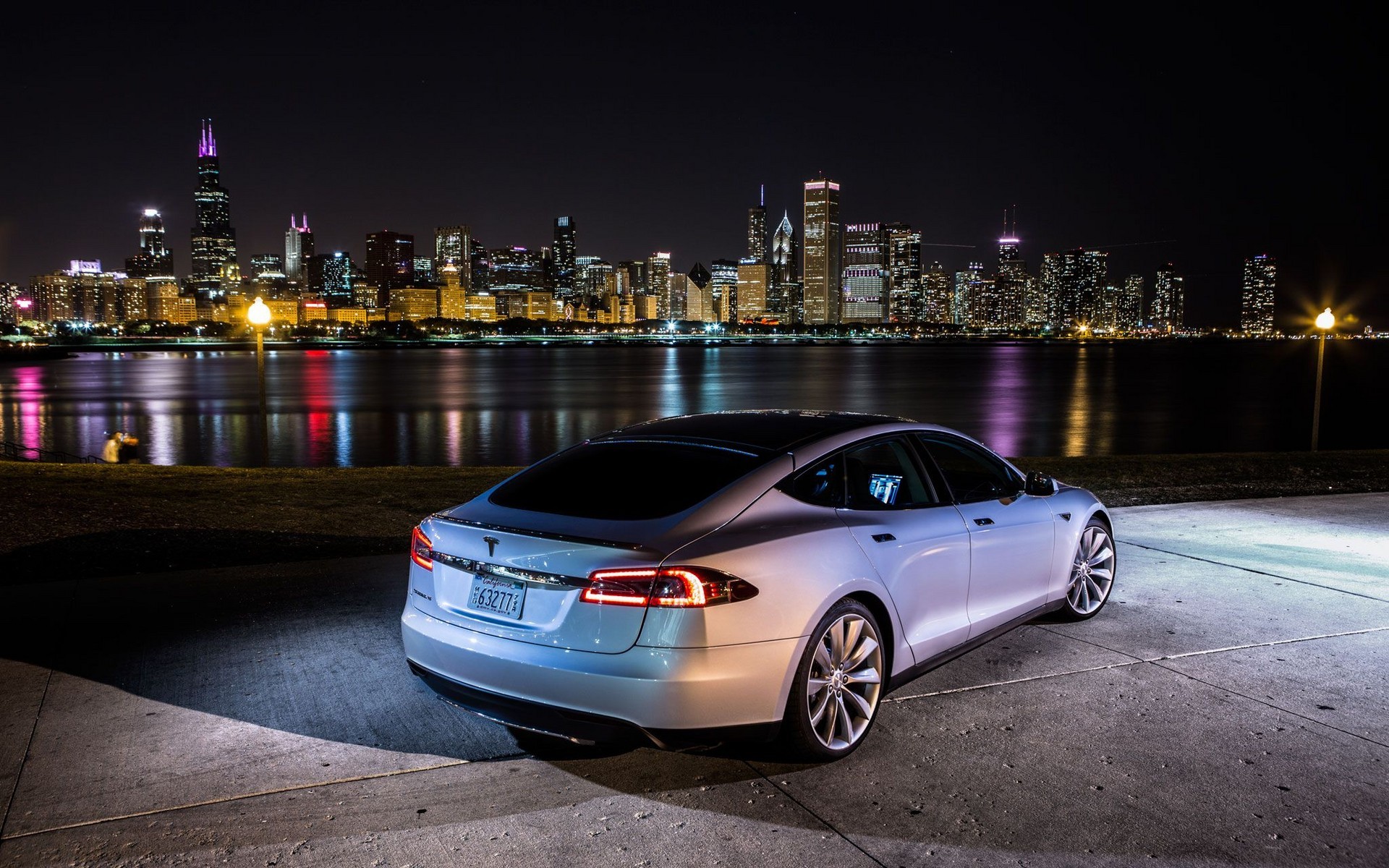 The car is standing looking at the city