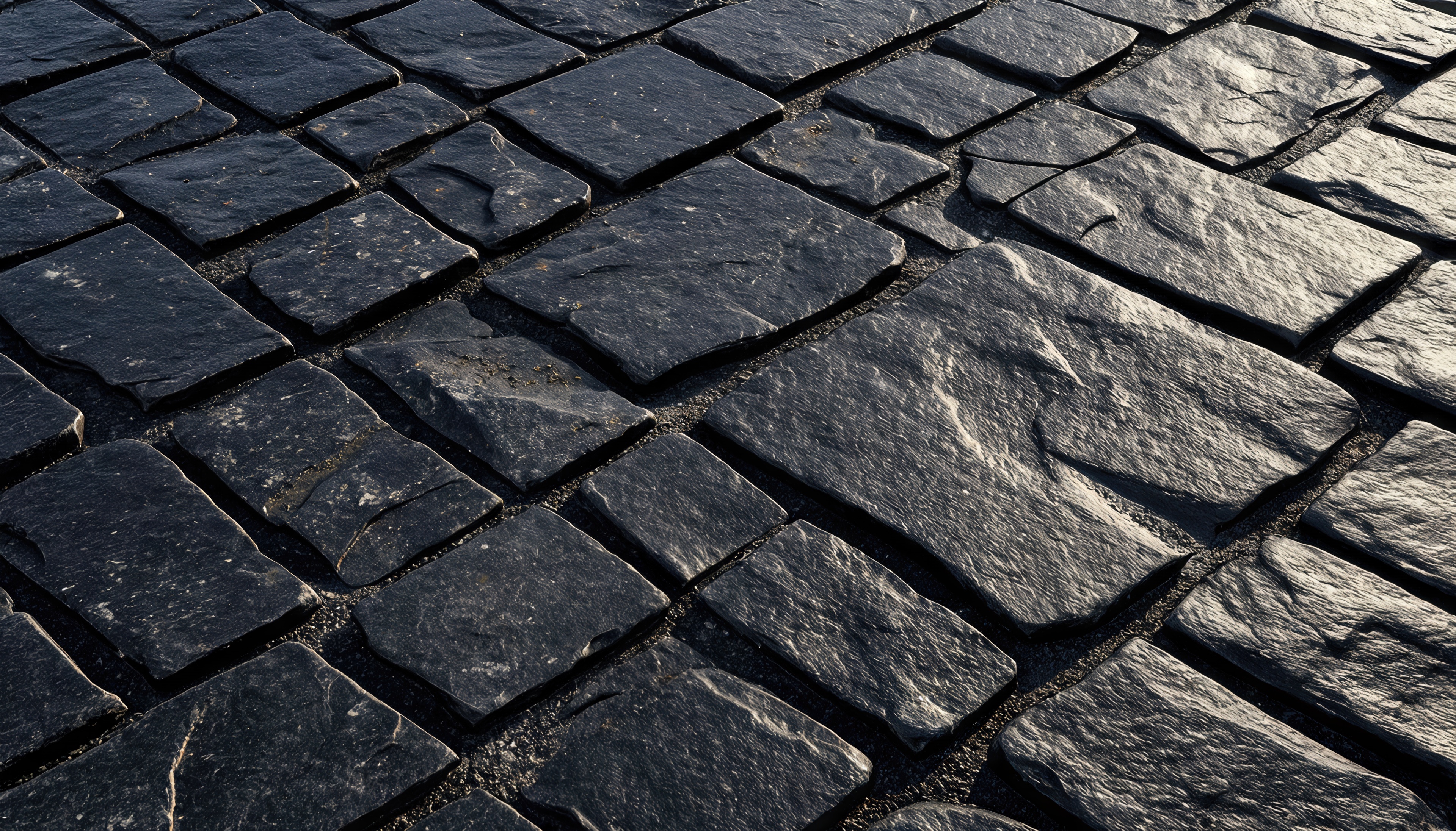 免费照片深色铺路石与不平整的石头铺设在一个几何图案发挥阴影。
