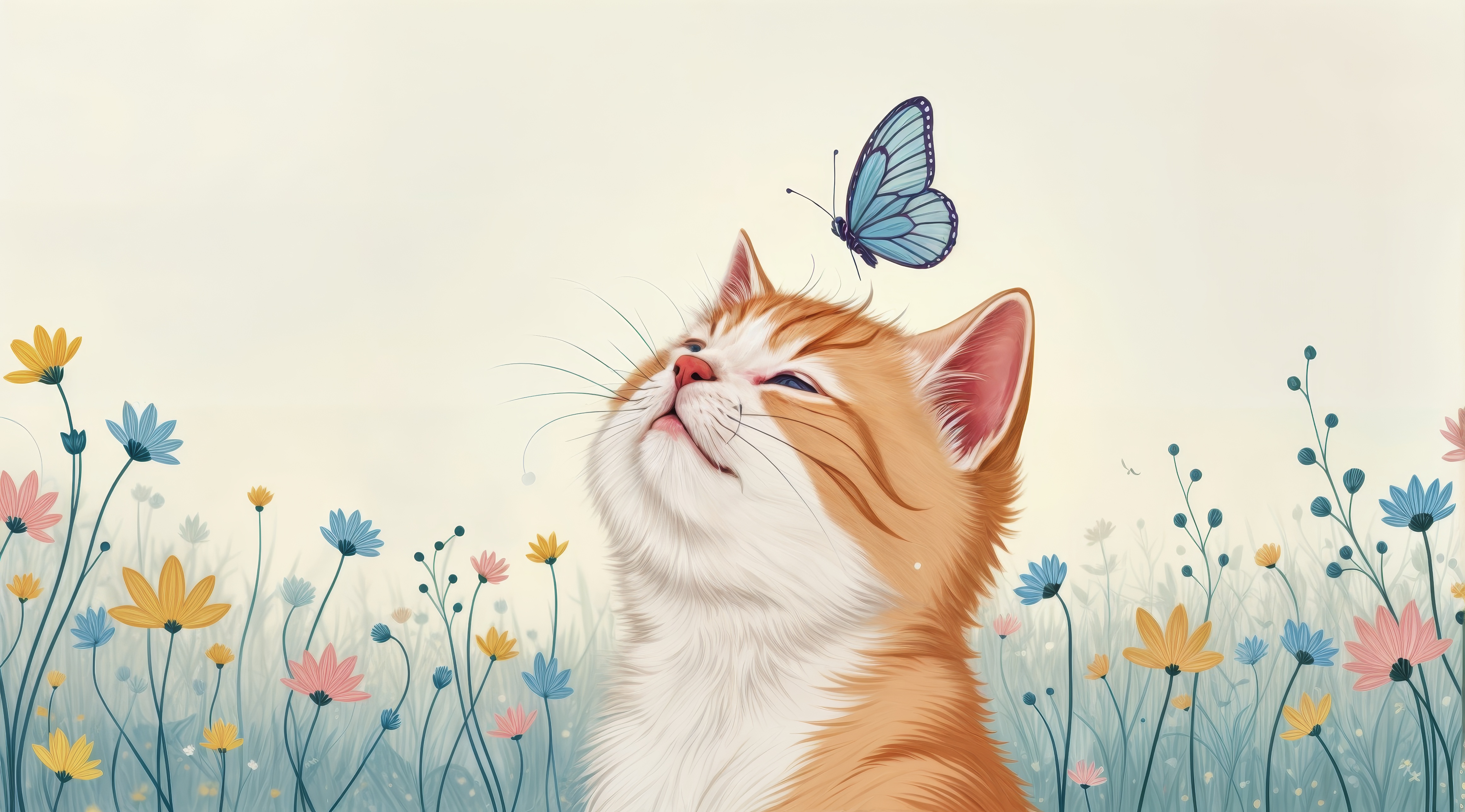 Картина с изображением кошки, смотрящей на бабочку