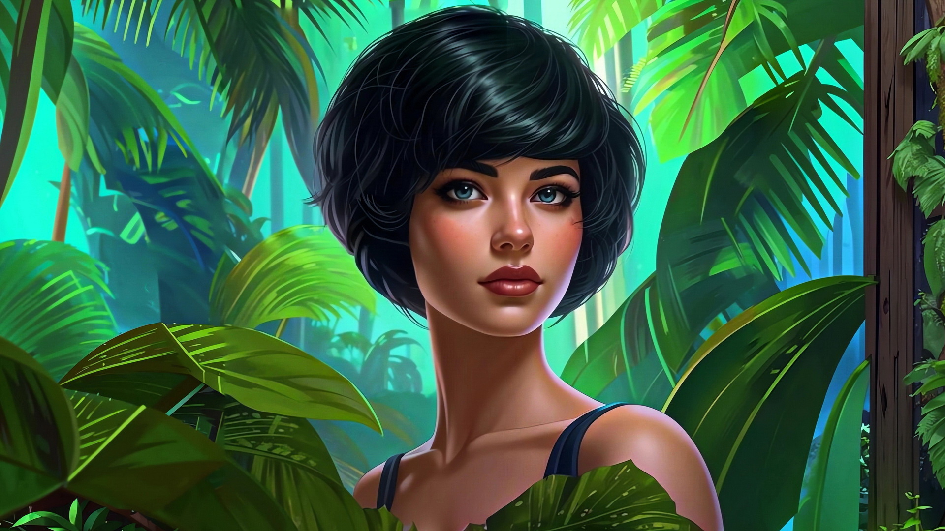 Free photo A brunette girl in the rainforest.