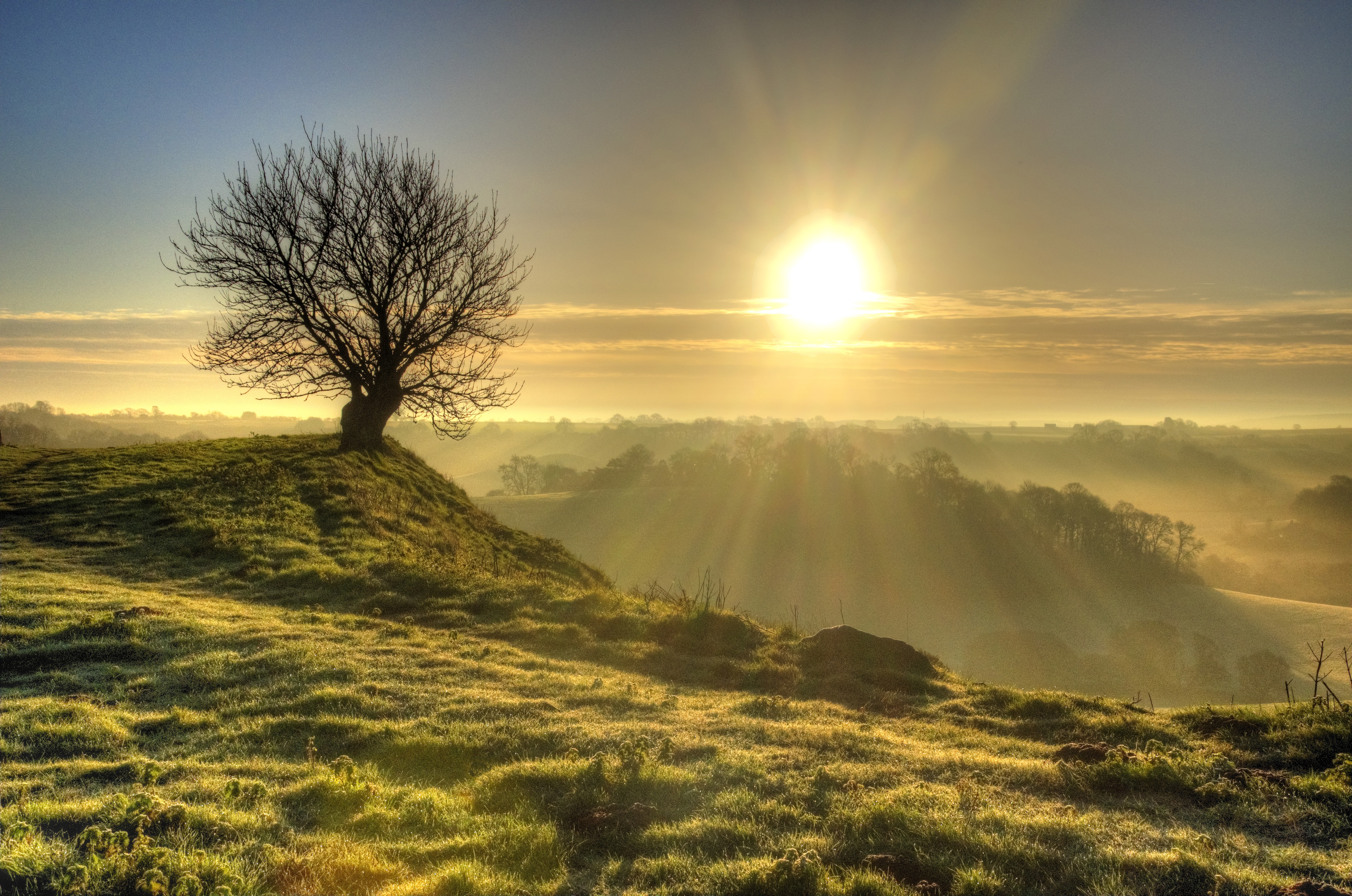 Free photo Beautiful sun with rays shining down on the surface of the earth